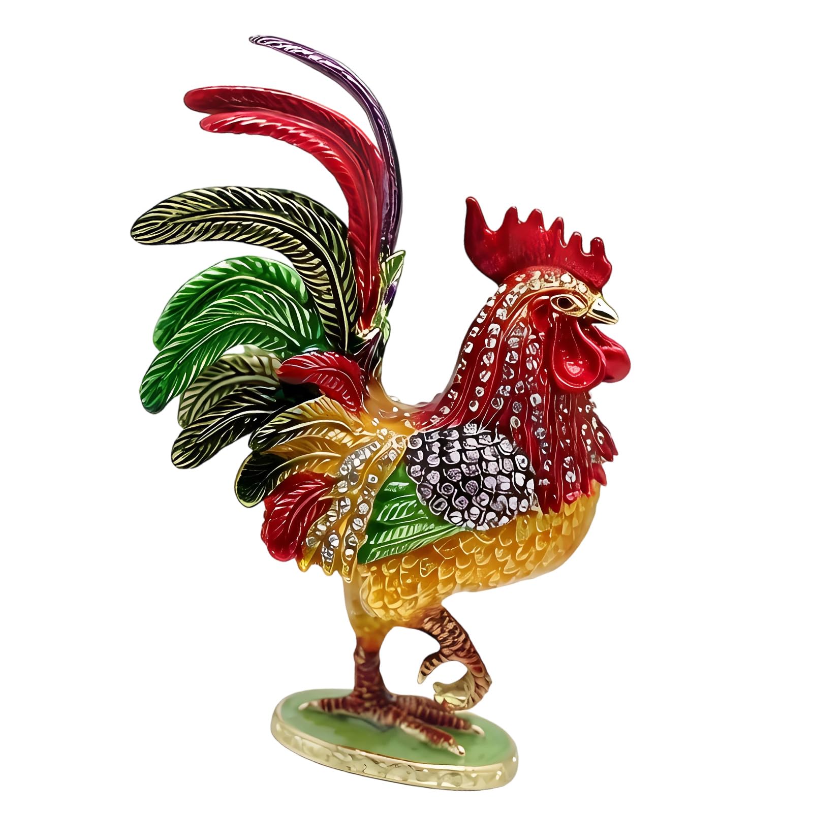 ZBIianxer Enameled Crafted Rooster Showpiece Stylish Metal Container Trinket Box for Home Decors Accessories Enameled Coating Rooster Jewelry Box