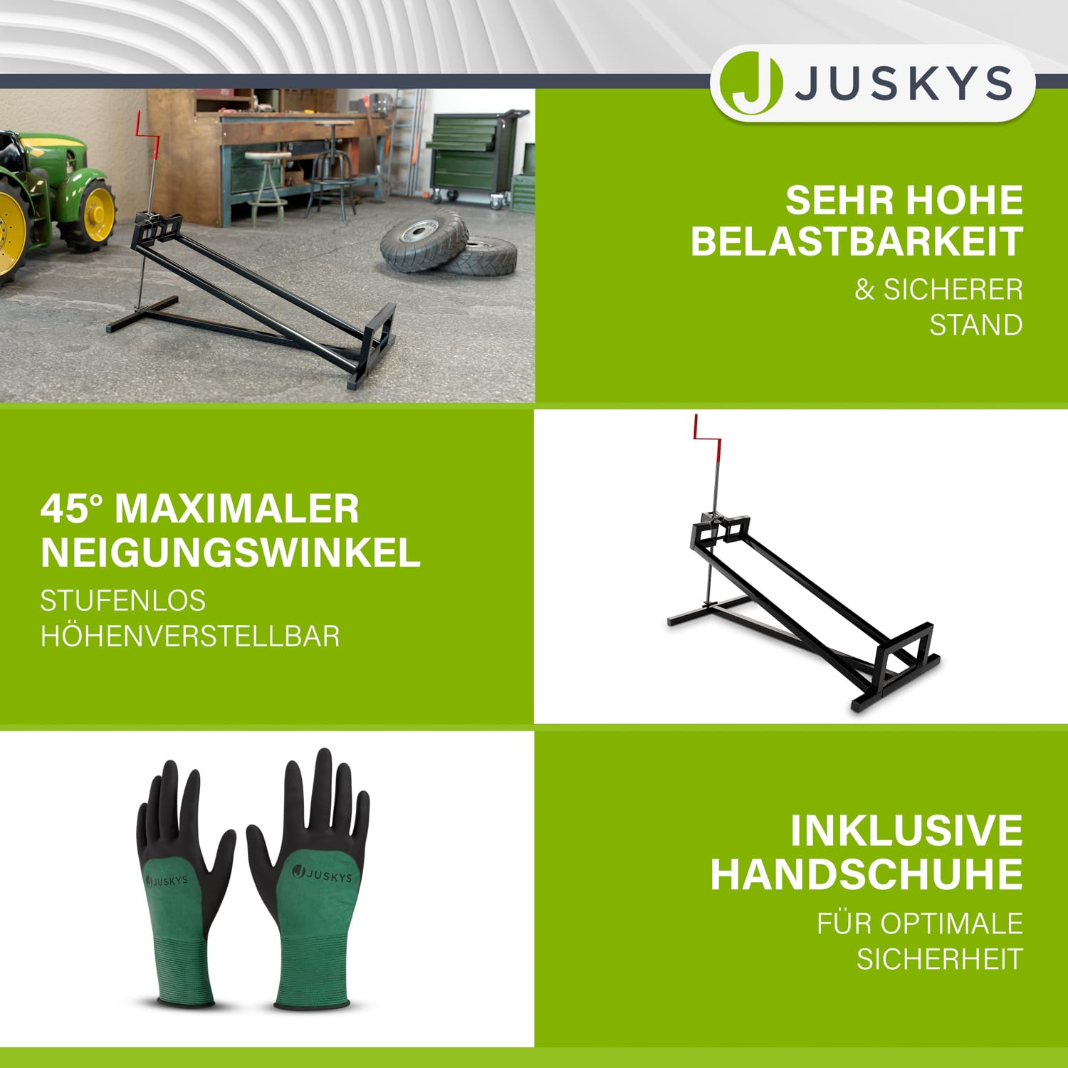 Juskys Rasentraktorheber bis 400 kg 45° Hebebühne für Rasenmäher Aufsitzmäher Schwarz