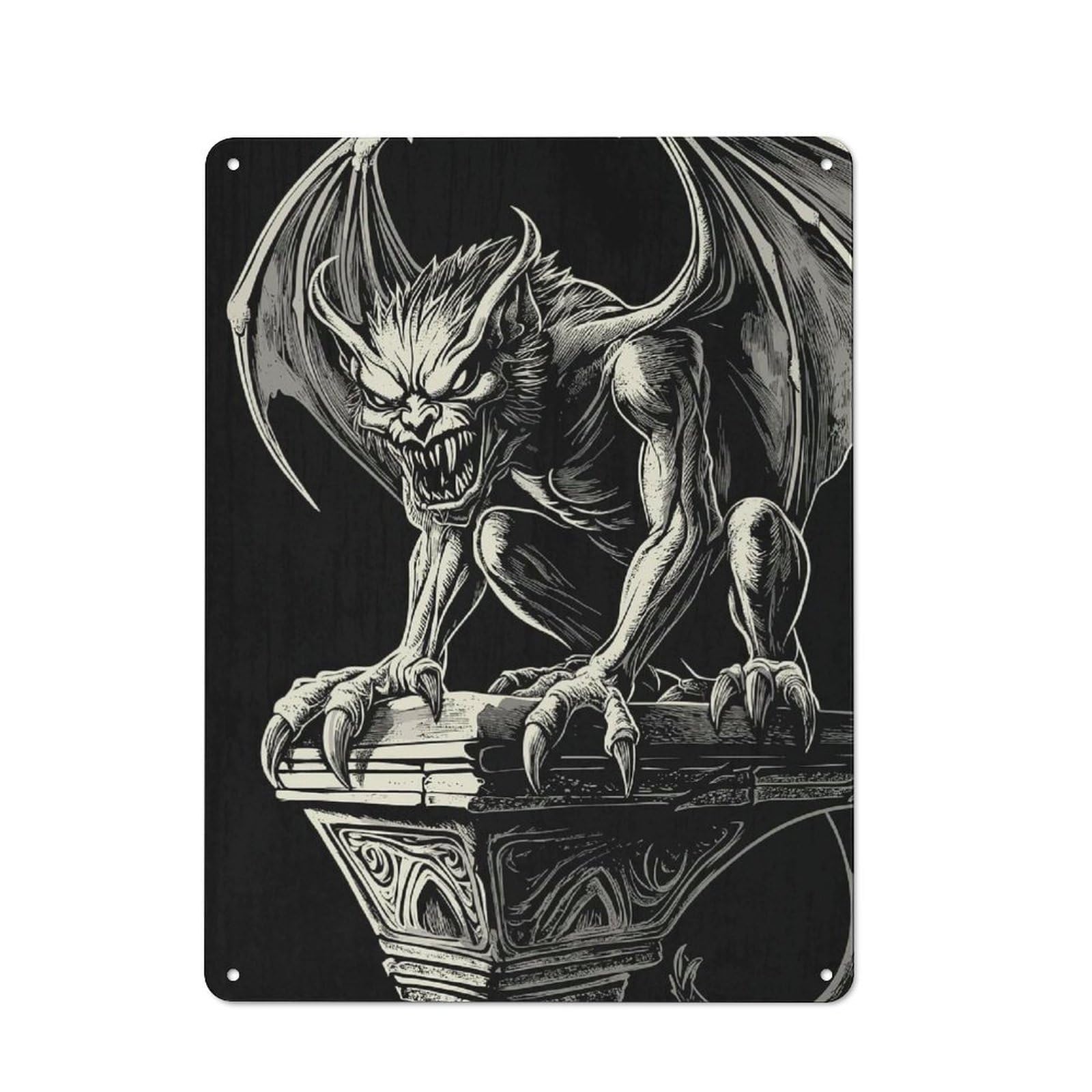 Junmoney Gargoyle Illustration Metal Plaque 40X30cm With For Garage Wall, Retro Decor, For Garage Decor Collectors Refreshing A Room In Autumn