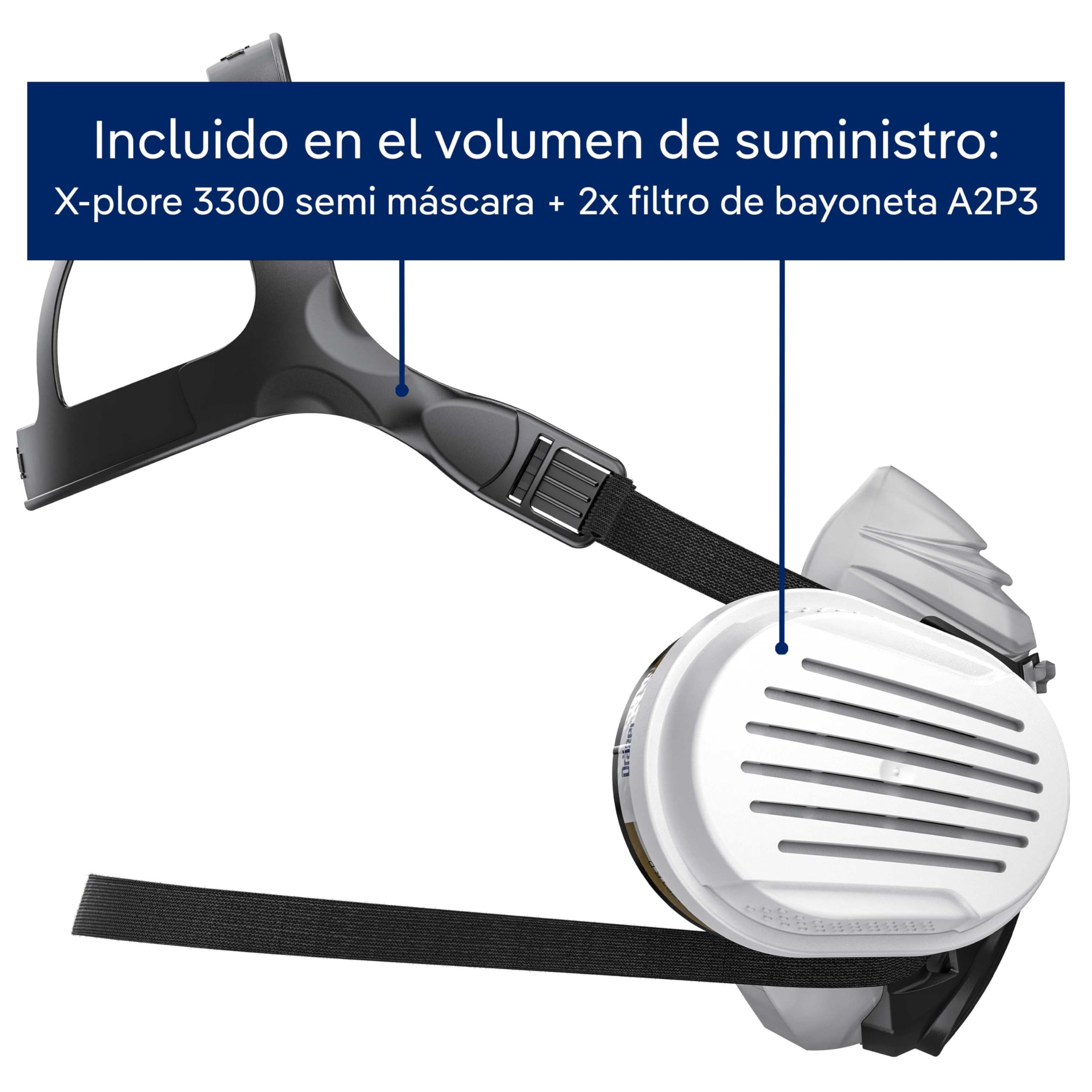 Dräger X-plore 3300 Semimáscara con filtros A2P3 R D Máscara de protección respiratoria homologada para pintura, agricultura, fumigantes, insecticidas, tintes y partículas | Diversas tallas