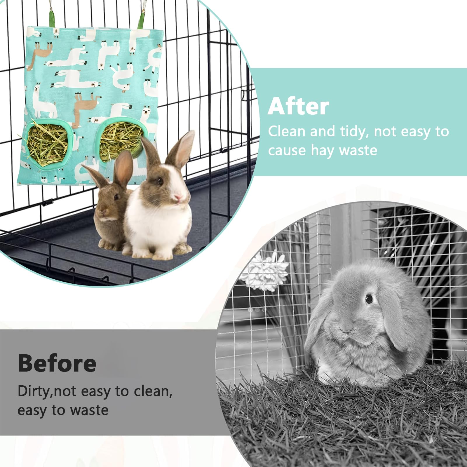 Sac à Foin pour Lapin, Sac de Foin Suspendus Animaux Supports de Stockage avec 2 Trous pour Chinchilla, Cochon d'Inde et Taupe
