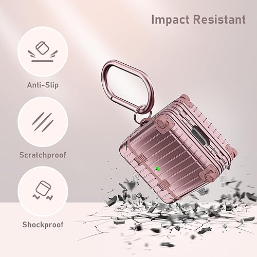 Miniatura 5 de V-MORO Maleta compatible con AirPods de 21 generación, bonita funda protectora rígida con llavero para mujeres y hombres, color plateado