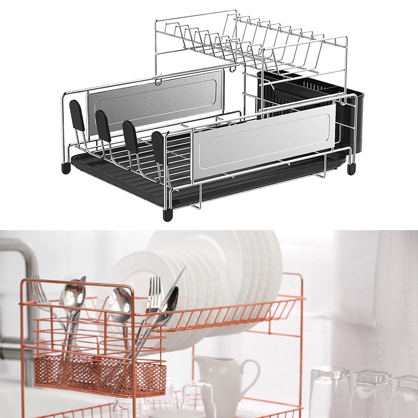 Escurridor de Platos Soporte para Vajilla Estante Portacubiertos Portavasos Base Removible Estructura de Acero Inoxidable Adecuado para Secado Utensil