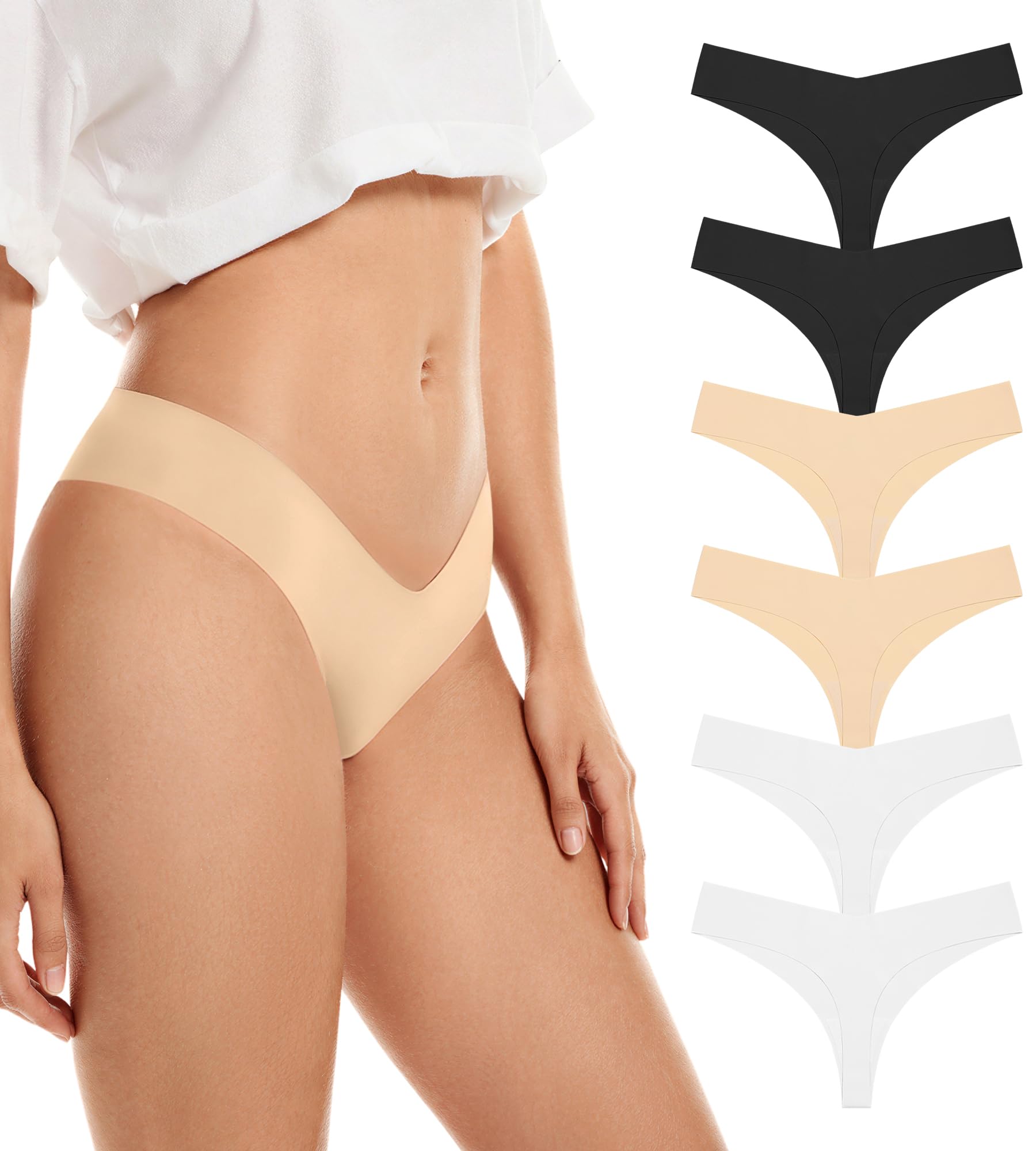 SHARICCA Nahtlose String Tanga Damen Unsichtbarer Tangas Unterwäsche Frauen mit Niedriger Taille V-Waist Atmungsaktiv No Show Thong Baumwolle Strings Set
