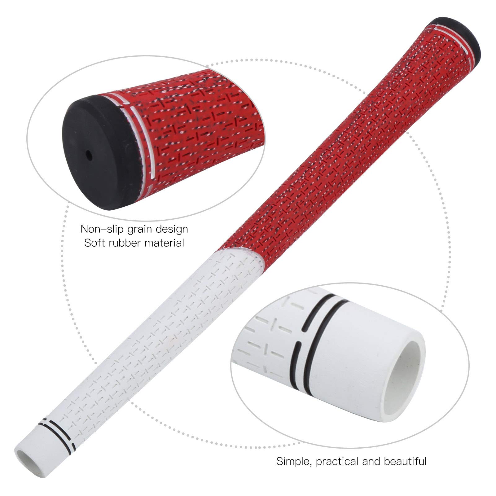 Durable Standard Rubber Grip Handle 12.5mm AntiSlip Accessories Replacement (White/red)