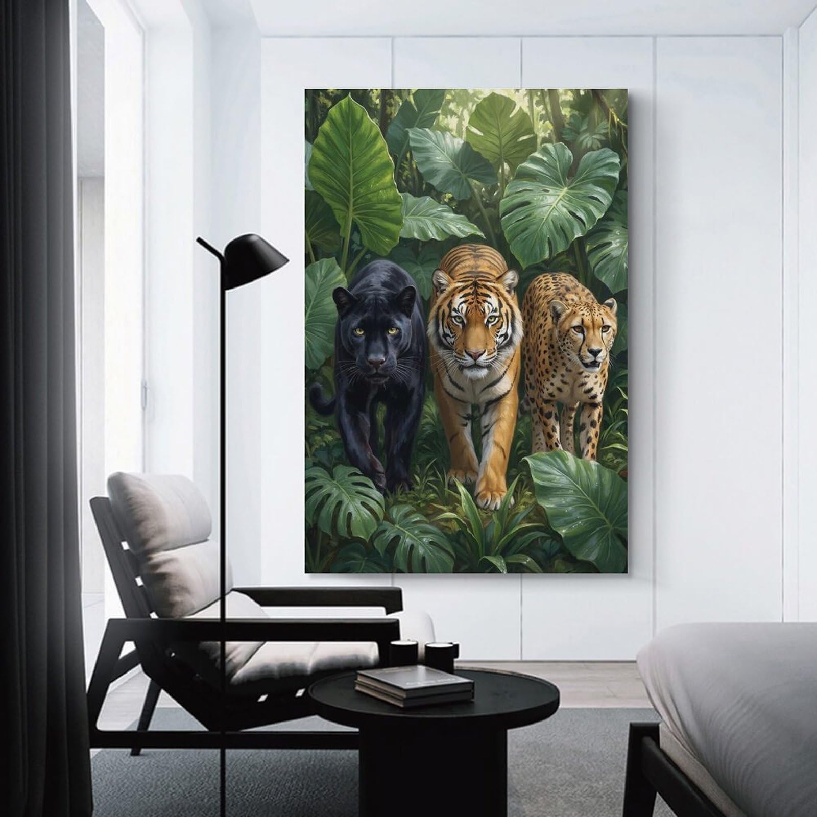Junmoney Jungle Trio Panther, Tiger, Cheetah Home Decor Wall Art 20x30inch(50x75cm), for Living Room, Lounge Or Sitting Room, A Home Accent with Warm Character