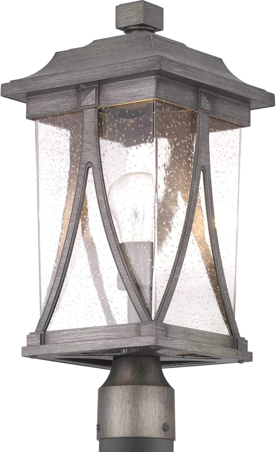 Progress Lighting Abbott Collection 1-Light Clear Seeded Glass Craftsman Outdoor Post Lantern Light Antique Pewter