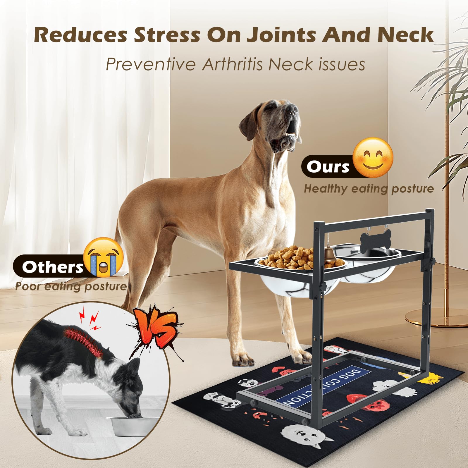 Ciotole per cani rialzate per cani di taglia grande e cani di taglia XL, supporto rialzato per cani regolabile in altezza con due ciotole per cibo per cani in acciaio inossidabile da 3000 ml (13-14