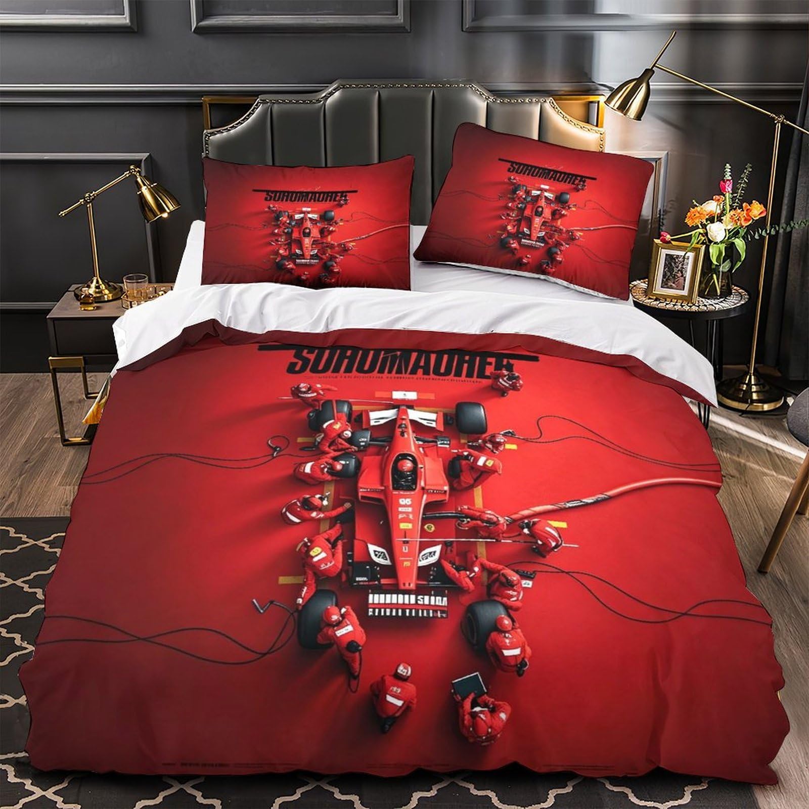 DAFUfbw Formulaa Racing Duvet Cover Single（135x200cm）, 3D Pattern Pit Stop Bedding Set Hypoallergenic Quilt Cover with Hidden Zipper, Breathable