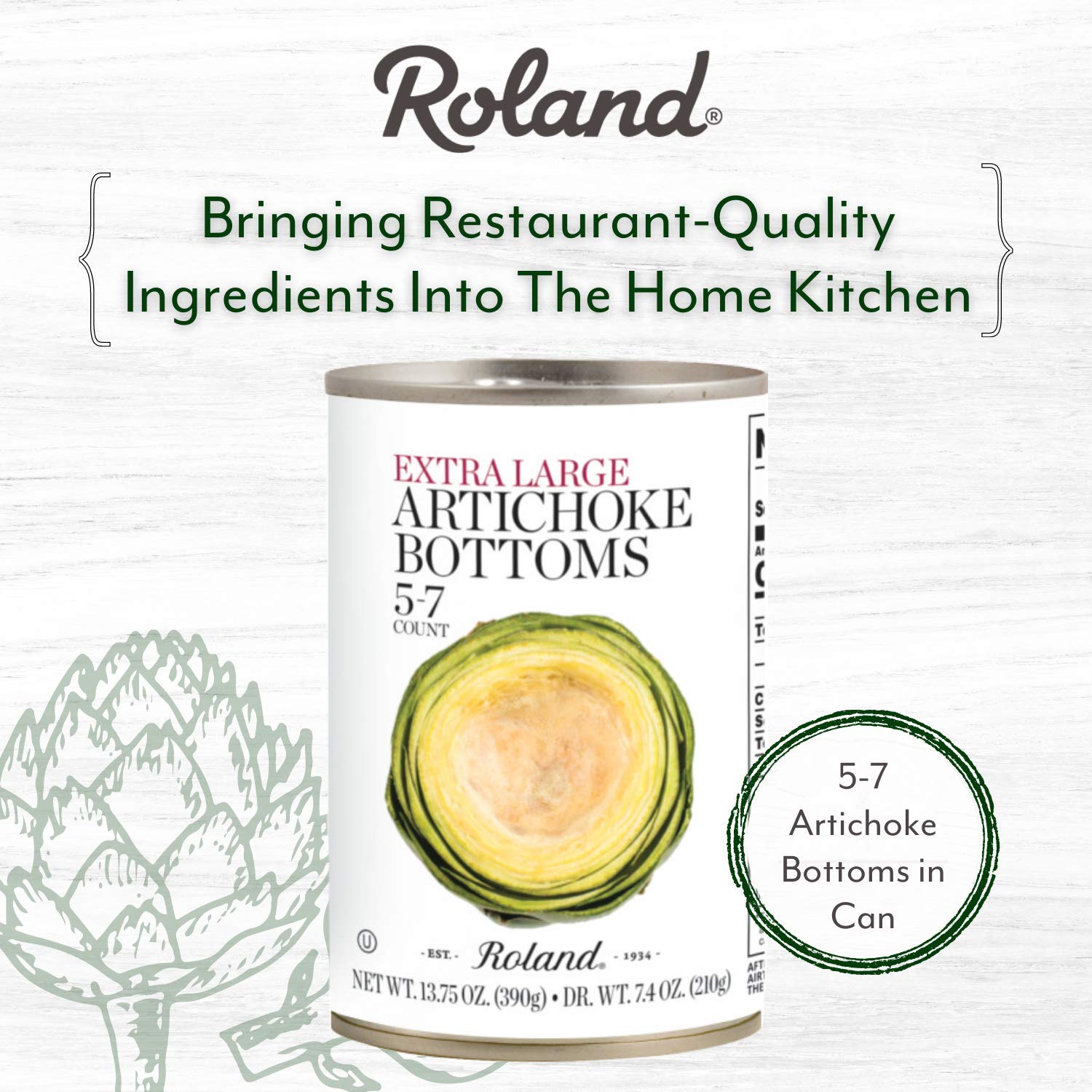 Roland Foods Extra Large Artichoke Bottoms, 5-7 Count, 13.75 Ounce Can, Pack of 6