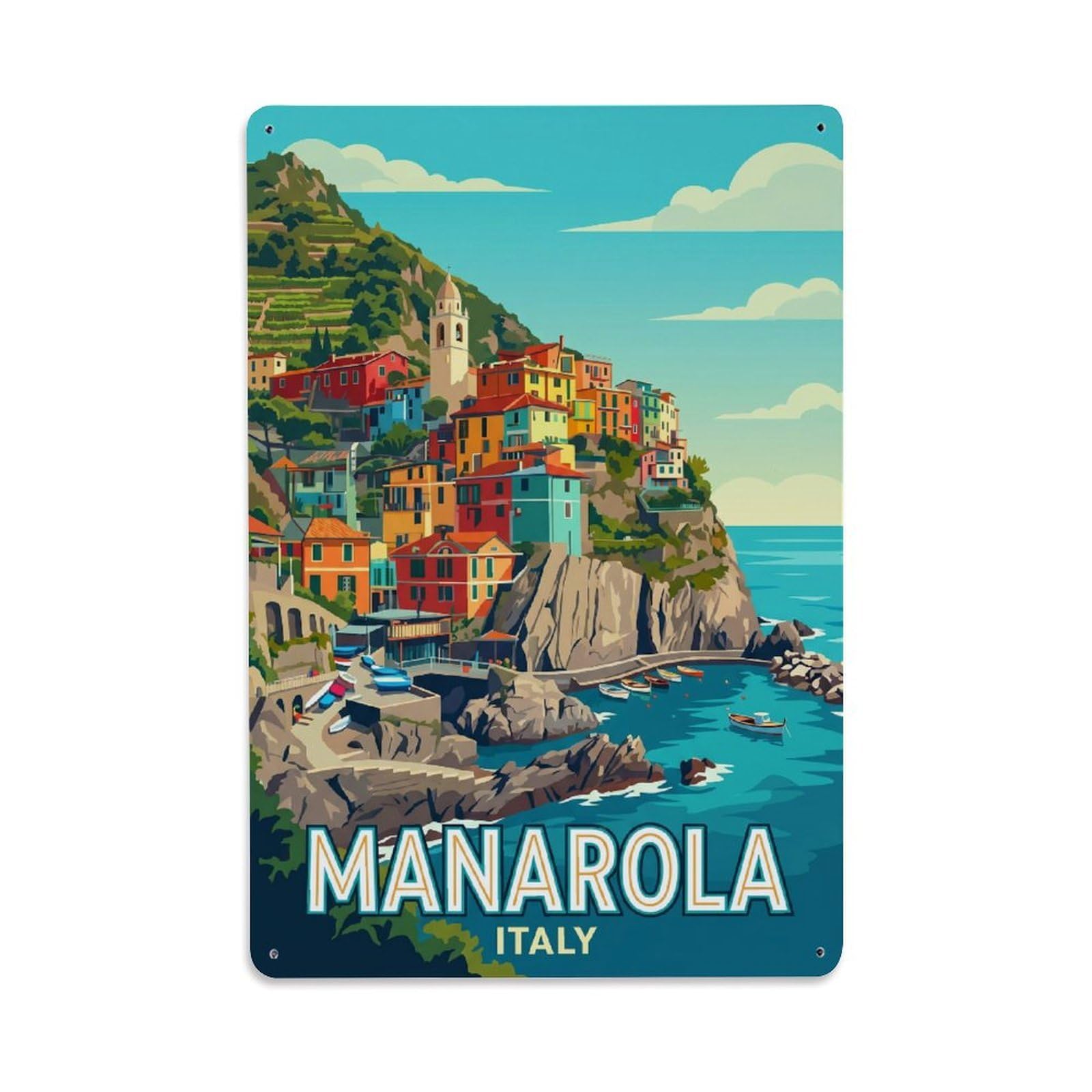 Huiyhb 8X12inch(20X30cm) Vintage Travel Manarola Italy Romantic Metal Tin Sign