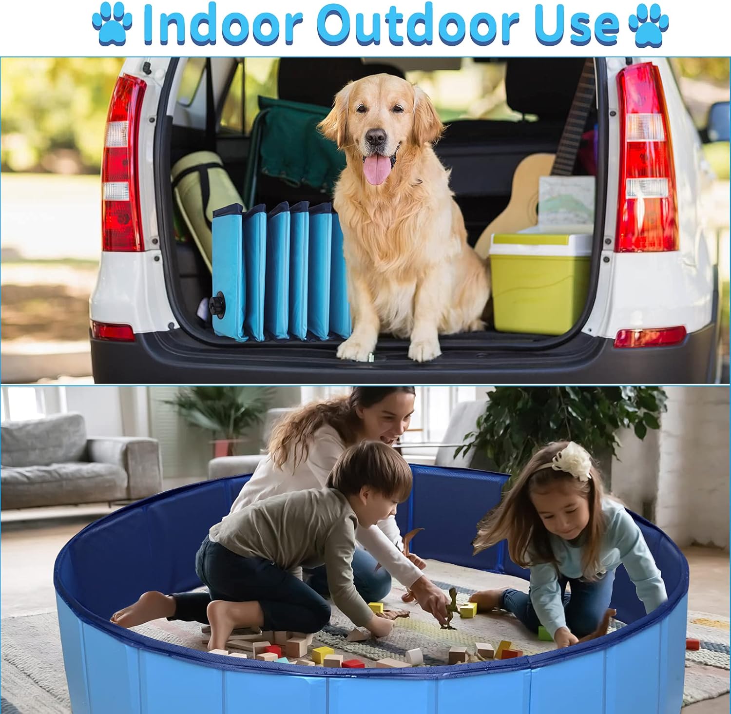 Foldable Dog Pet Bath Pool,Hard Plastic Collapsible Pet Bath Tub & Wading Pool or Dogs and Cats for Indoor/Outdoor Use,Blue 39 x 12Inches