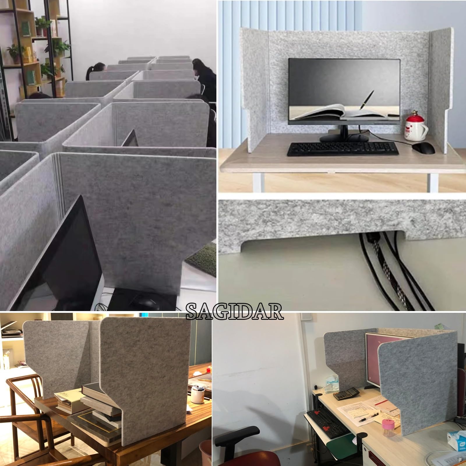 SAGIDAR Acustica Scrivania Divisori, Pannelli Isolamento Acustico, Separatore per La Privacy Grigio, 60/80/100cm, Cubicle Panel Pieghevole, Pannelli Fonoassorbenti, per Uffici, Sale Conferenze
