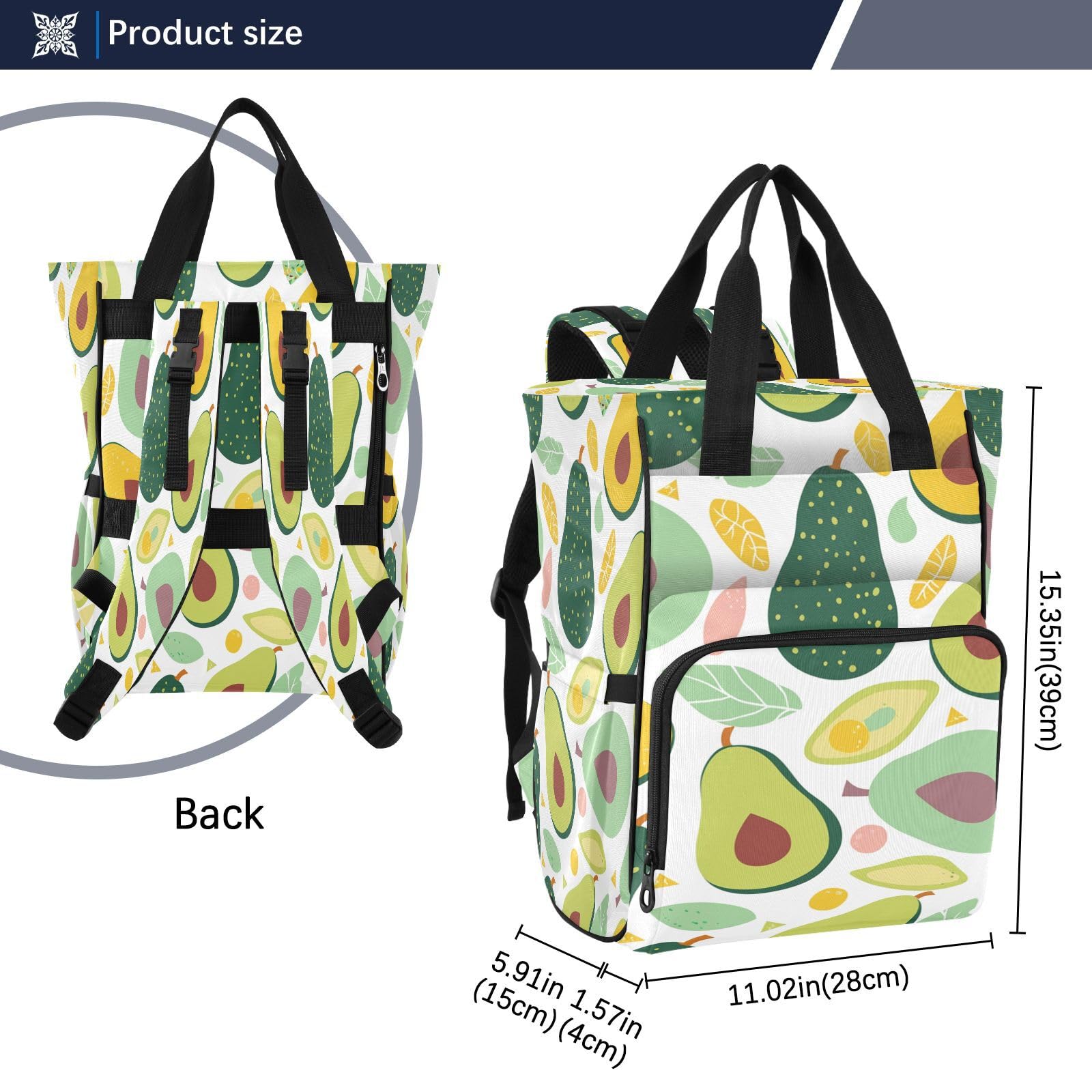 Aguacate De Dibujos Animados Mochilas de Pañales para Gran Capacidad Pañal Bolso Mochila para Viajar al Aire Libre Mamá y Papá