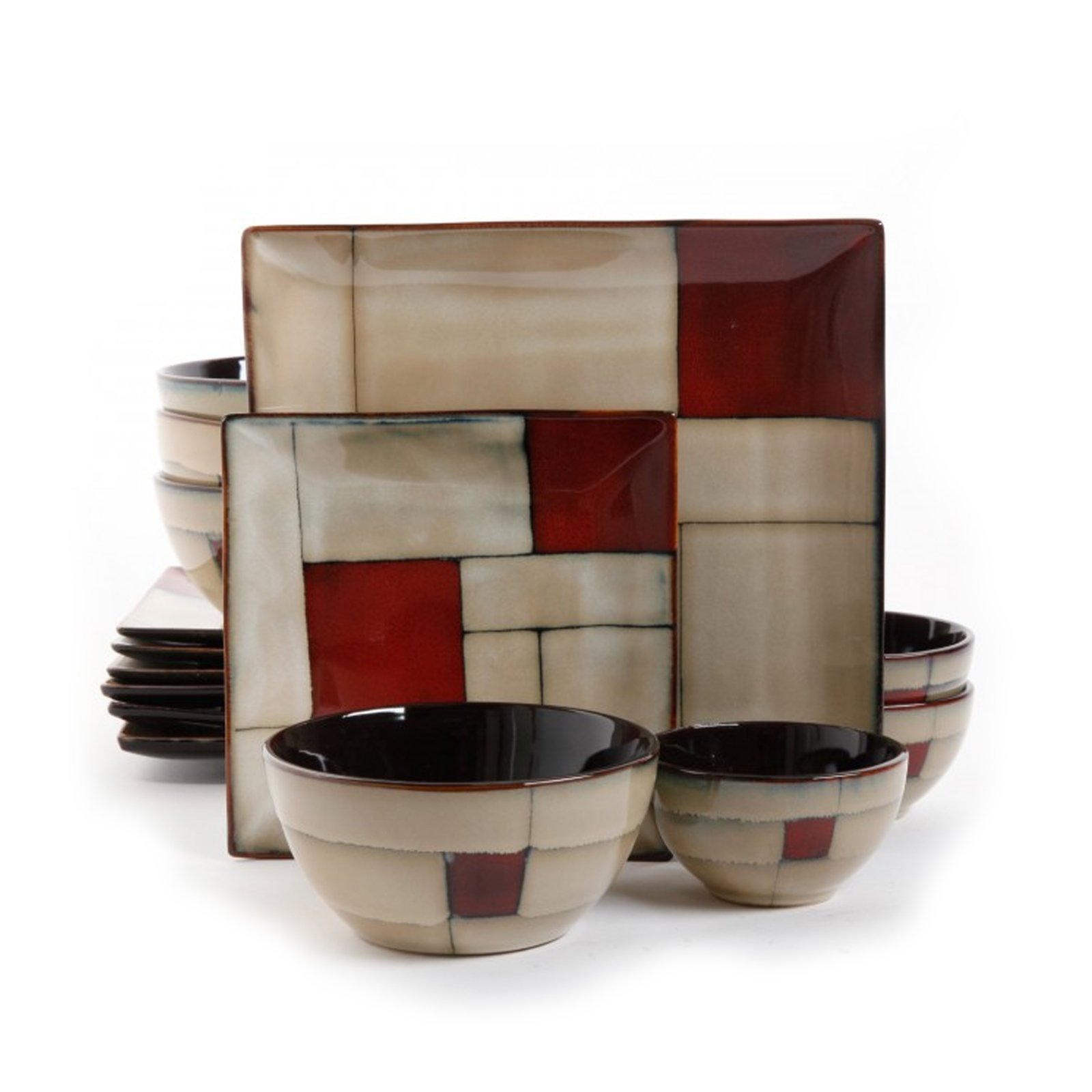 Gibson Elite Azeal 16 Piece Double Bowl Dinnerware Set Taupe