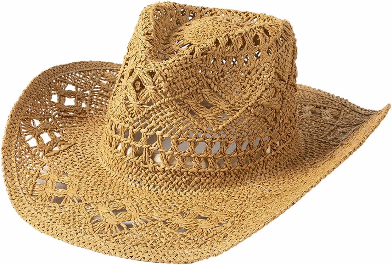 Chapeau de cow-boy en paille femme marron contre les coups de soleil