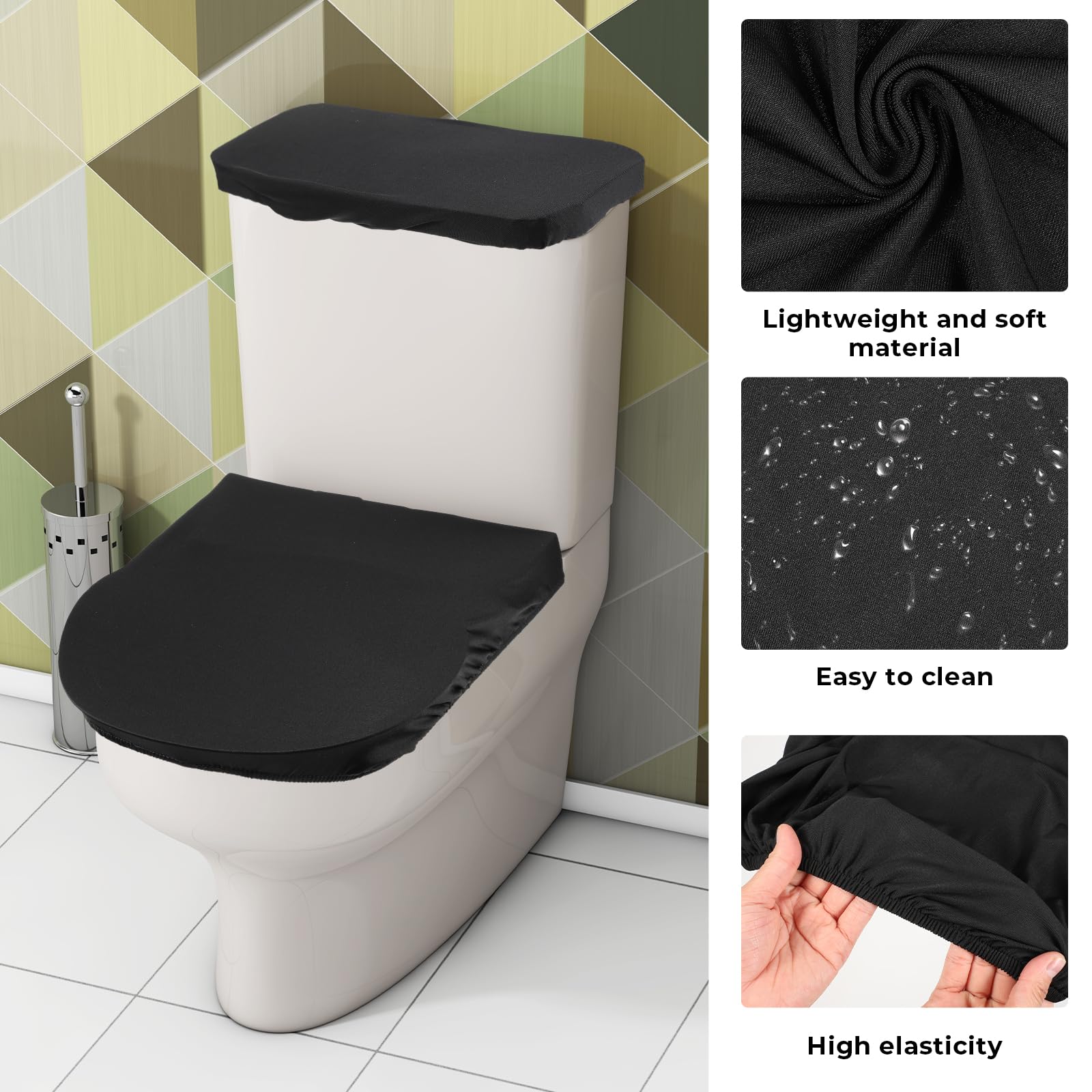 Black Toilet Lid & Tank Covers - Soft Stretch Set -3