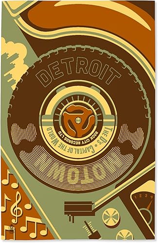 Miniatura 8 de Lantern Press 24x36 pulgadas Giclée - Decoración de pared con impresión artística, Detroit, Michigan, Motown y Motor City