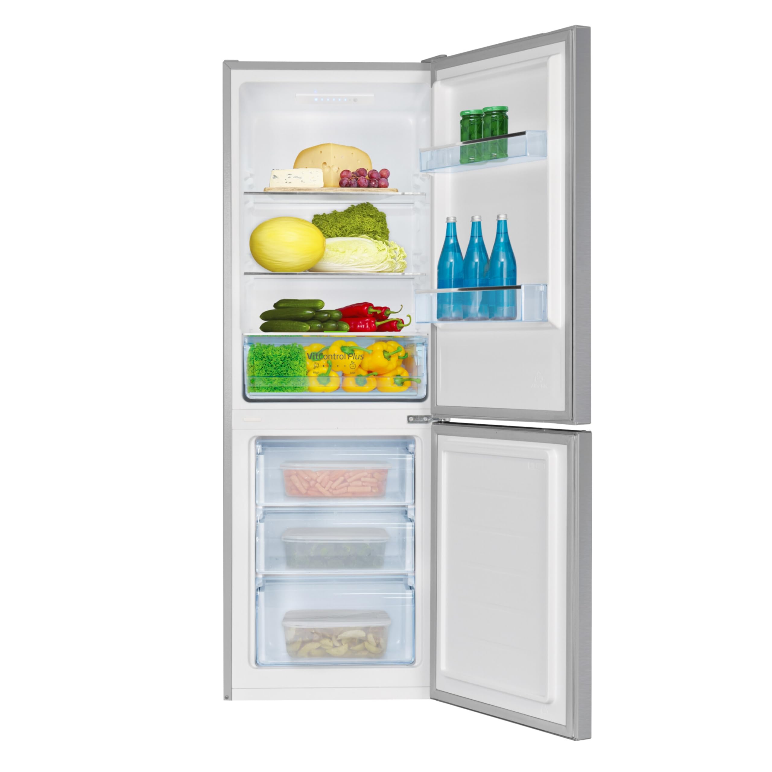 Amica Kühl Gefrierkombination freistehend 159 cm Höhe 227 l Nutzinhalt FrostControl VitControlPlus Schublade Superkühlen und Supergefrieren - Edelstahloptik