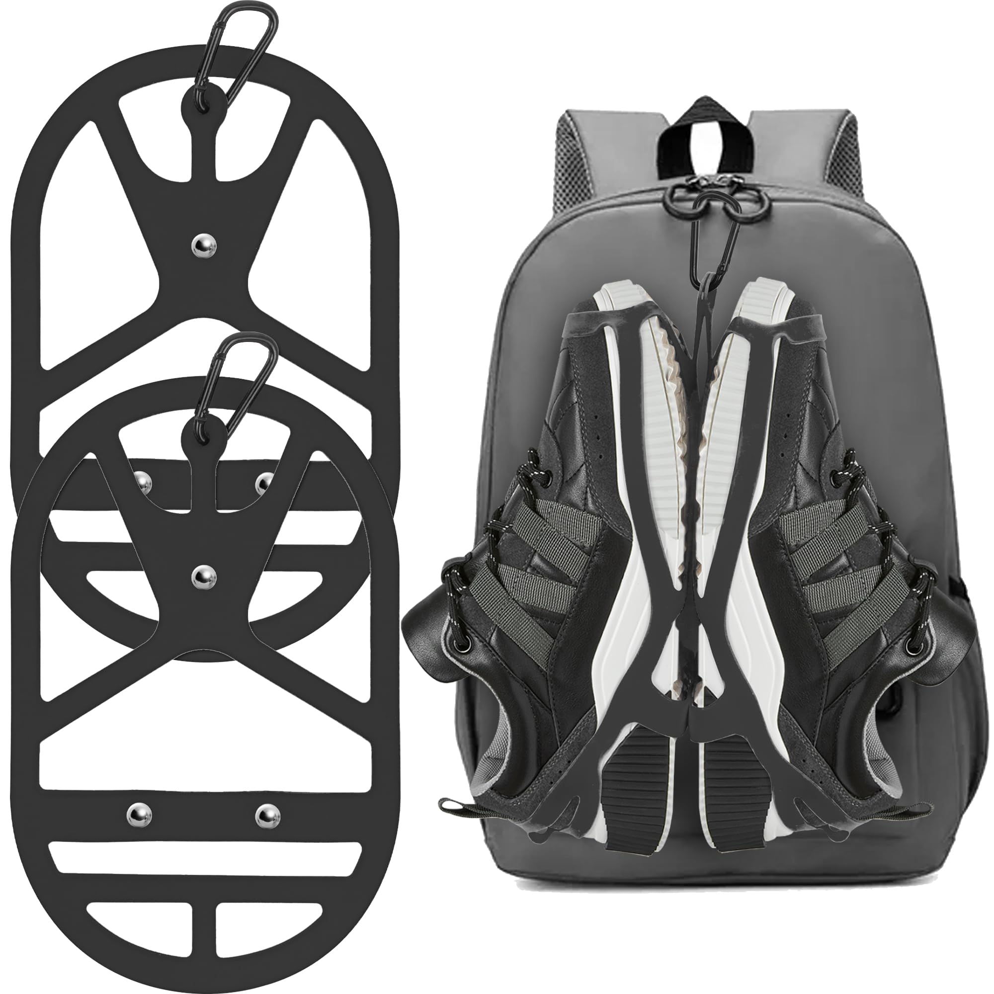 2 Pack Shoe Holster for Backpack with Clip Hanger, Shoe Holder for Sneakers, Cleats, for Travel, Outdoors, Sports (X-Large, Black)