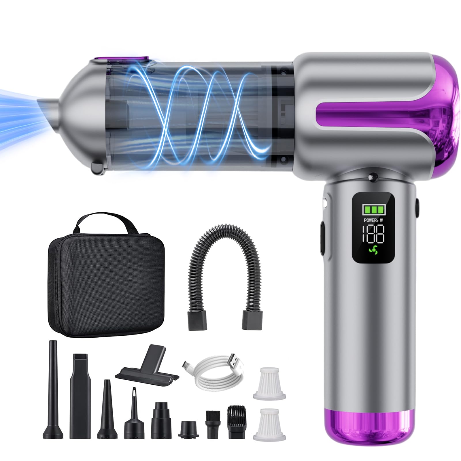 Lyiazsoy Handheld Vacuum Cleaner Cordless,27000PA High Power Mini Vacuum Cleaner,Can be Quickly Charged Car Vacuum Cleaner,car hoovers for Pet Hair, Home, Office, Kitchen,Duster(Purple)