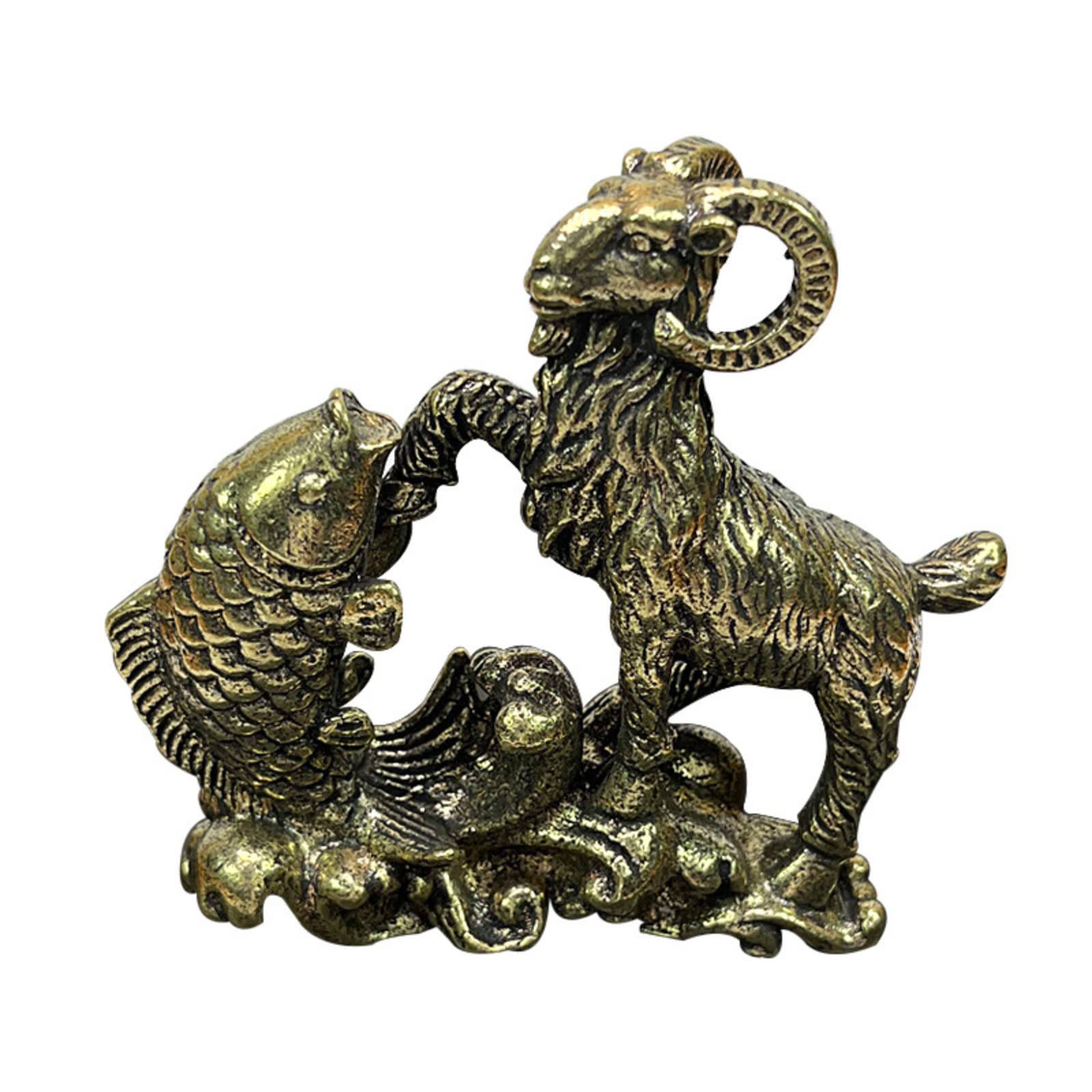 NGDFGR Brass Simulated Sheep Fish Model Miniature Figurines,Copper Zodiac Lucky Sculpture Crafts Collection Desktop Ornament Home Sand Table Decor Accessories Study Paperweight