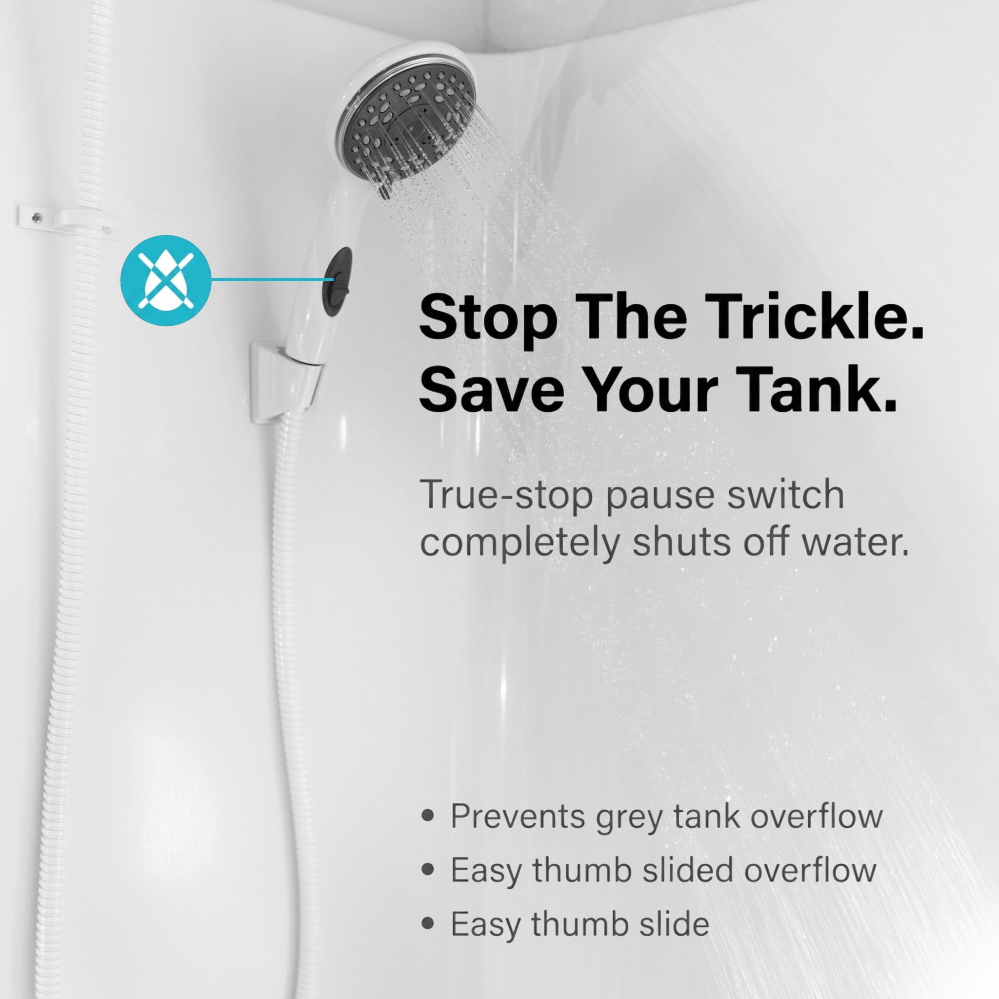 Kit de ducha de mano y manguera Dura Faucet Premium para autocaravanas - Interruptor de encendido/apagado ecológico (blanco)
