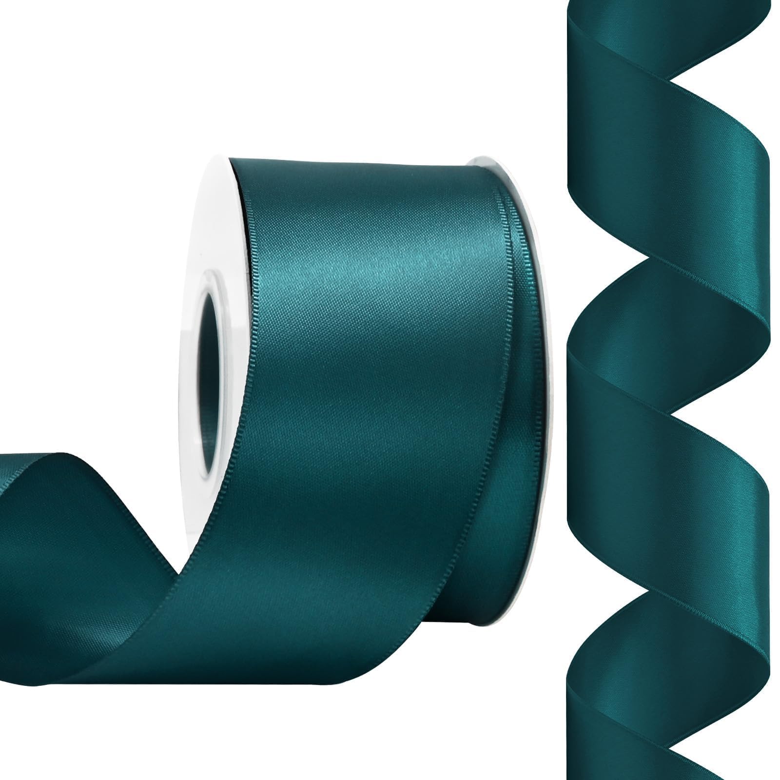 Rilisili Teal Satin Ribbon 2 Inch 25 Yards Double Faced Polyester Satin Ribbons for Gift Wrapping DIY Crafts Weddings Invitations Flower Bouquet Bow