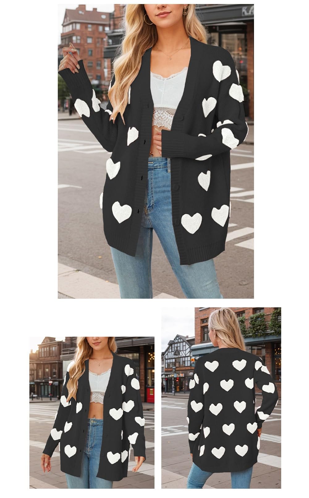 Chaqueta Punto Mujer Cárdigan De Corazón para Mujer Jersey De Punto De Manga Larga con Cuello En V para Mujer Cárdigan Festivo De Largo Medio con Botones Abiertos En La Parte Delantera para Mujer