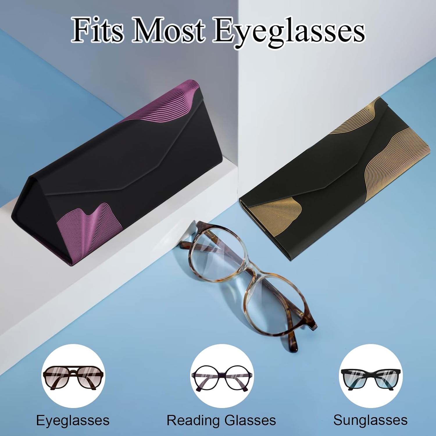 RayLove Glasses Case,Foldable Glass Case Magnetic Folding Hard Shell Sunglass Case for Sunglasses Eyeglasses Reading Glass