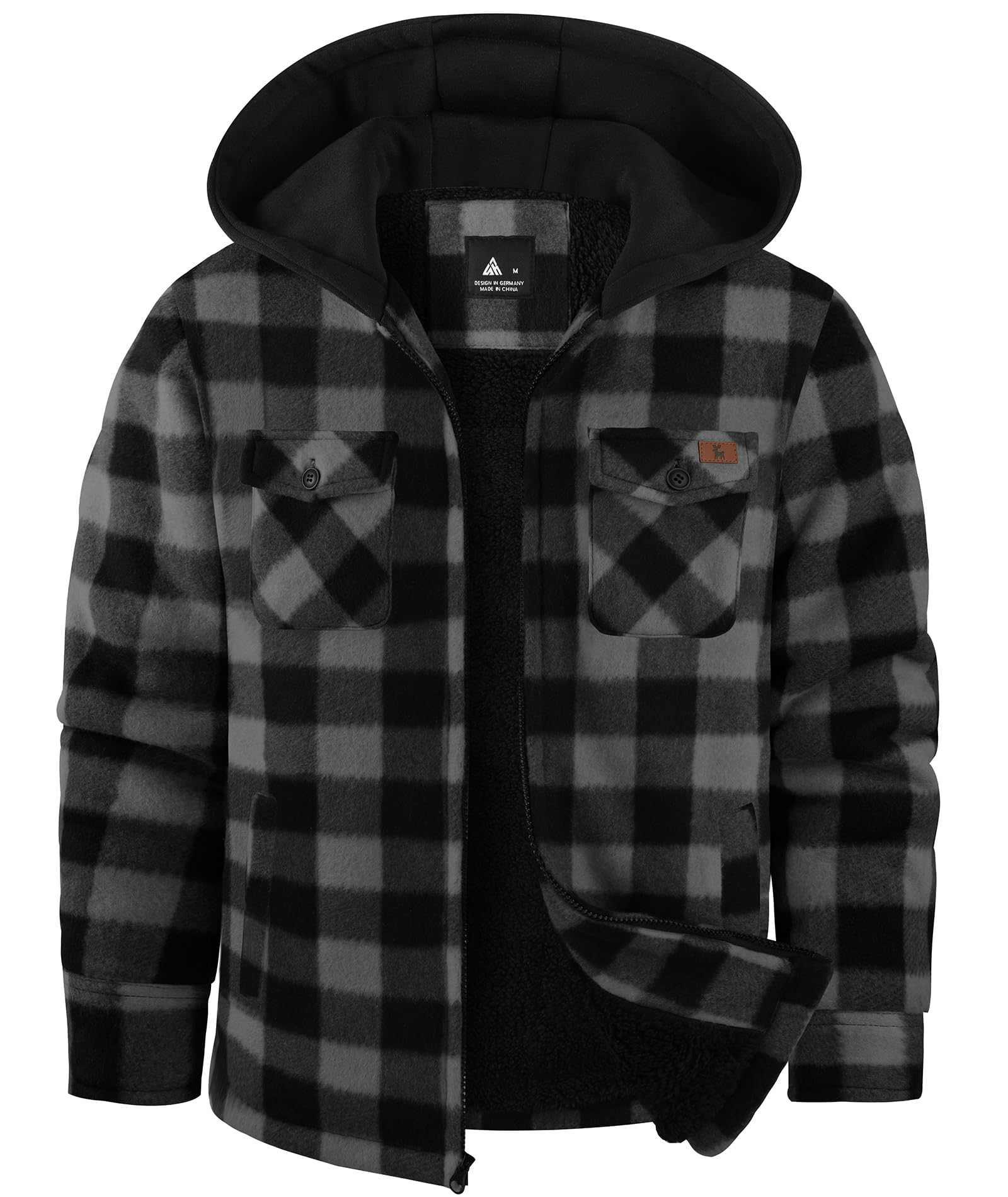 zitysport Hemdjacke Jungen Verdicken Hoodie Karierts Jacke Kinder mit Reißverschluss Warm Flanelljacke Jungen Sweatjacke Outdoor Fleecejacke Winter Jacken für Junge mit Brusttasche