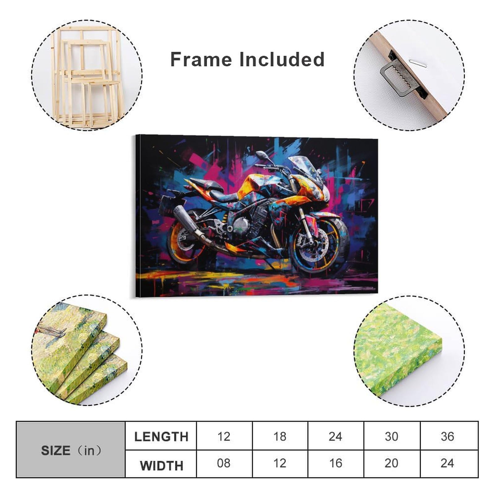 FOCCAR Hermosos carteles de lona impresos de motocicleta, retro, genial, magnífico, decoración de pared de motocicleta para salas de estar, dormitorio, arte de pared