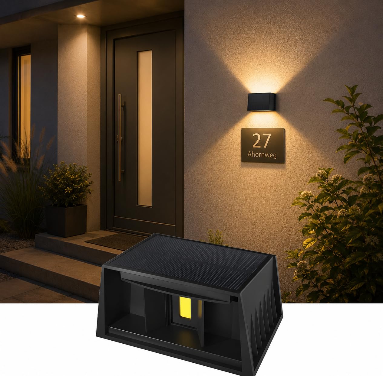 T-SUN LED Wandleuchte Solar Außen, 3000K Warmweiß Solarlampen für Außen mit Auf und ab Einstellbarer Lichtstrahl Abstrahlwinke, Solarwandleuchten Außen Wasserdichte Solarleuchte für Wand Garten Zaun