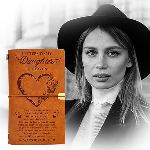 Vista 2 de Vetbuosa Diario de cuero de carta a hija en el cielo, regalos conmemorativos por pérdida de hija, regalos de condolencias por pérdida de hija, idea