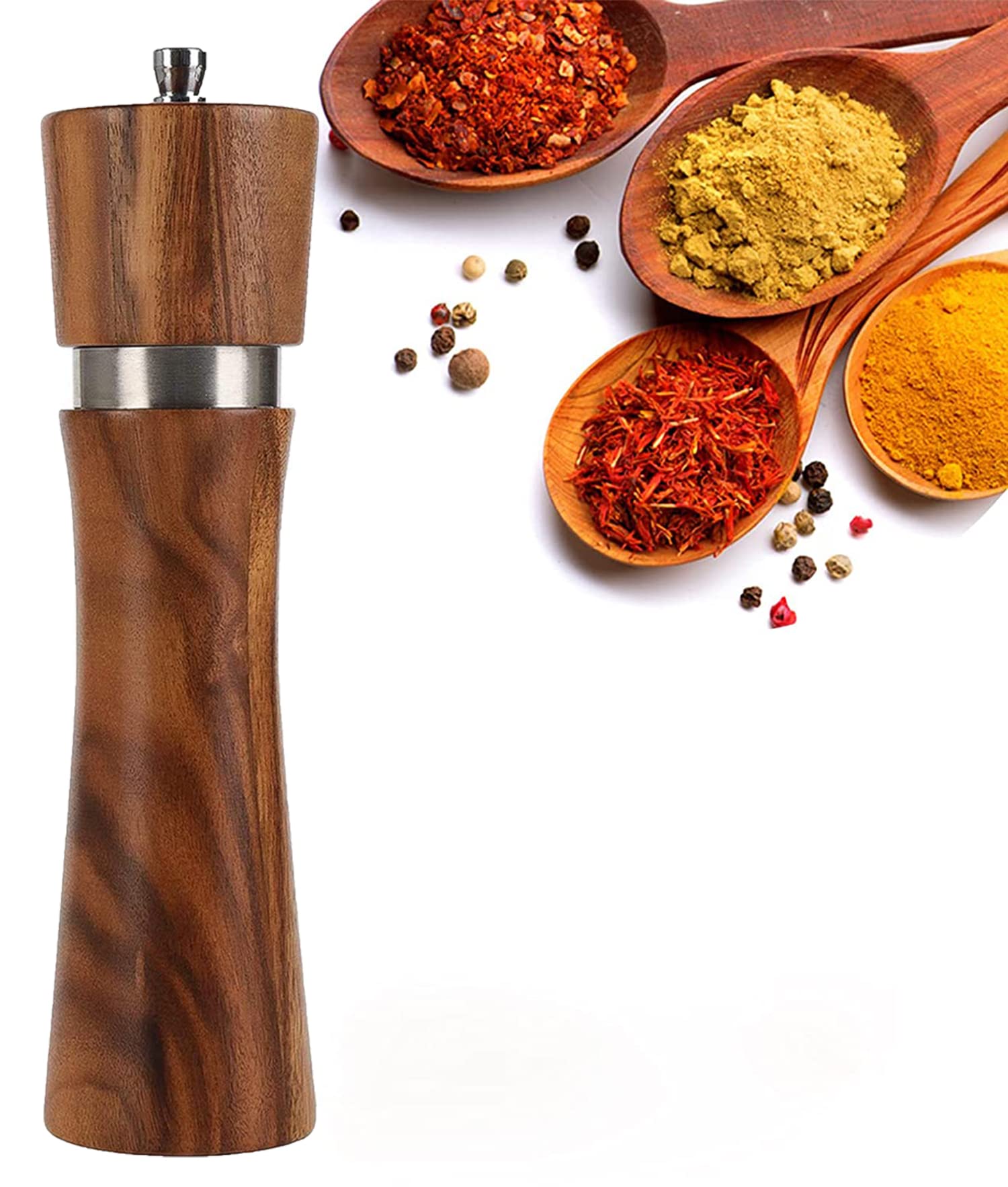 KASTWAVE Wood Pepper Grinder, Salt and Pepper Grander, Mill Manual Precision Mechanism, Spice Grinder with Adjustable Coarseness, From Coarse to Fine, Tableware Gifts,8 inch - 1 Pcs
