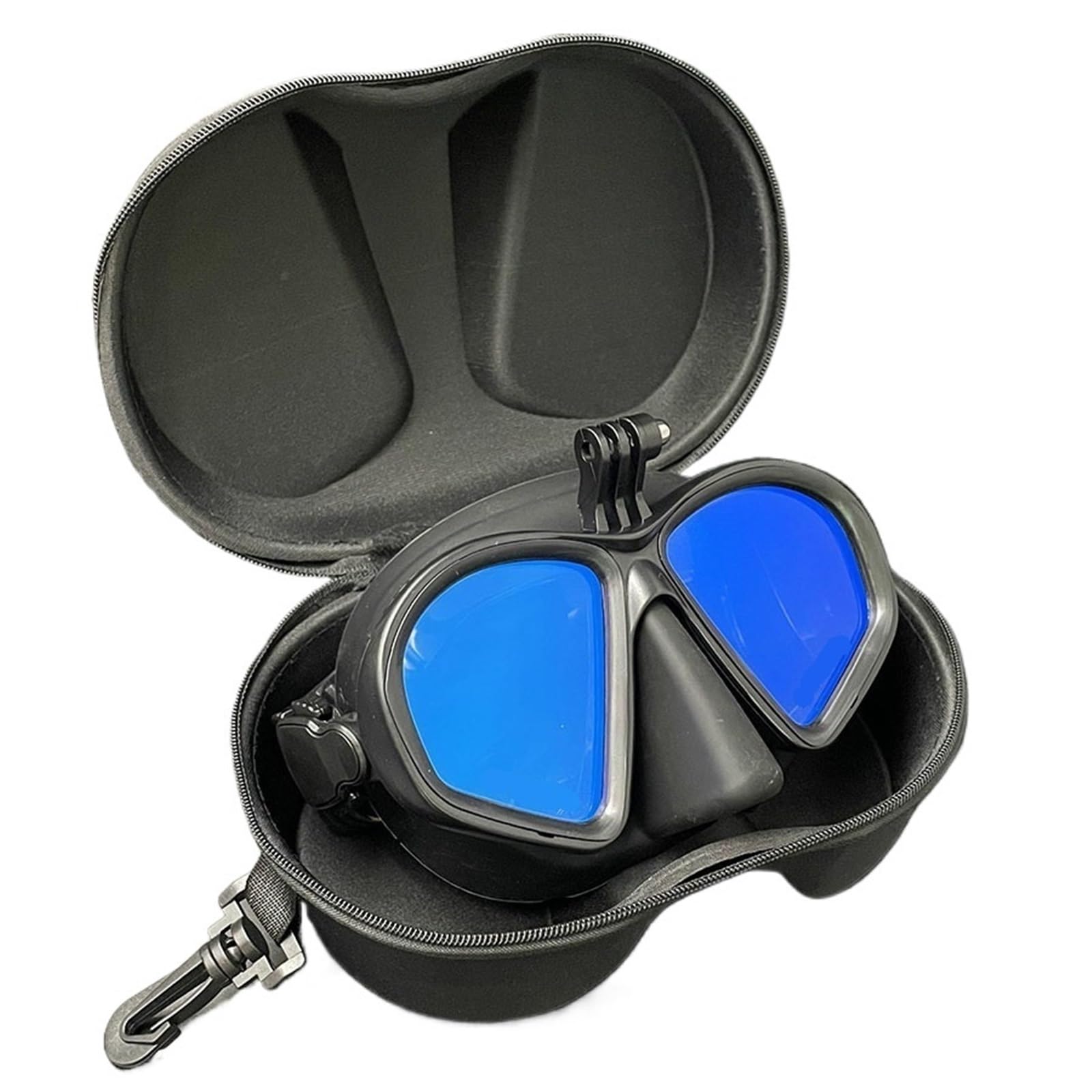 Máscara de Snorkel Máscara de Buceo de bajo Volumen con Soporte para cámara, Paquete de Gafas de Buceo de Vidrio Templado con Espejo en Caja Negra con Cremallera Kit de de Buceo(Black 2)