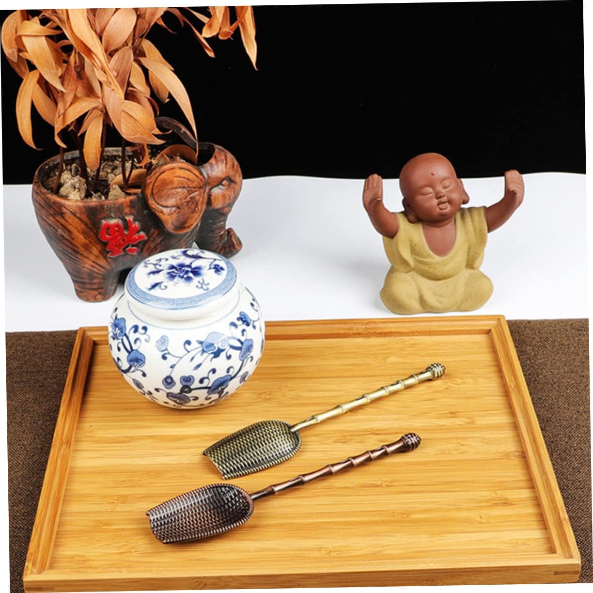 Unomor 2Pcs Metal Tea Shovels with Long Handles Elegant Tea Scoops for Loose Leaf Tea for Home Office and Tea Shops Design