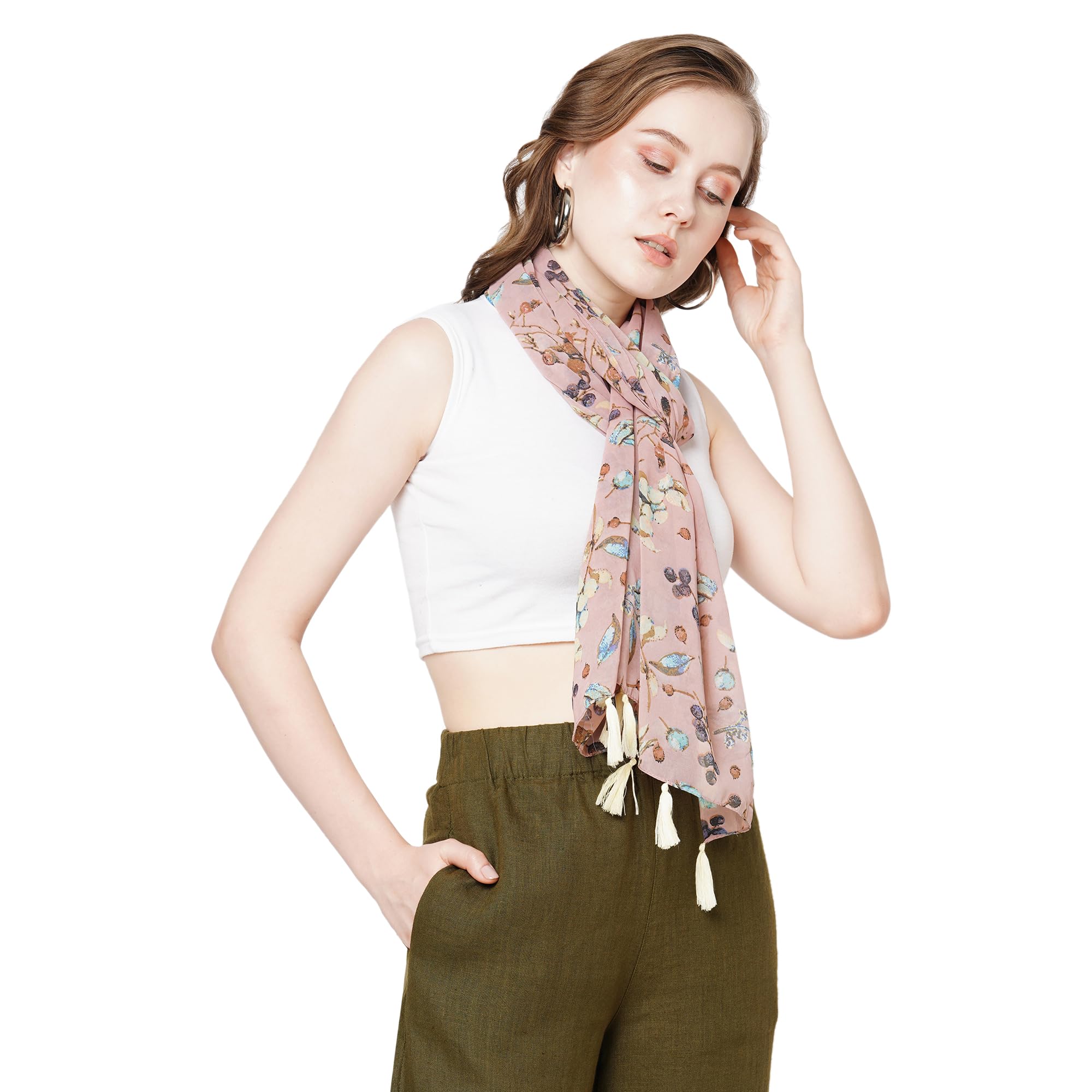 SAHIL SCARFWOMEN FANCY PRINTED WEIGHTLESS TASSEL STOLE (22X72INCH)