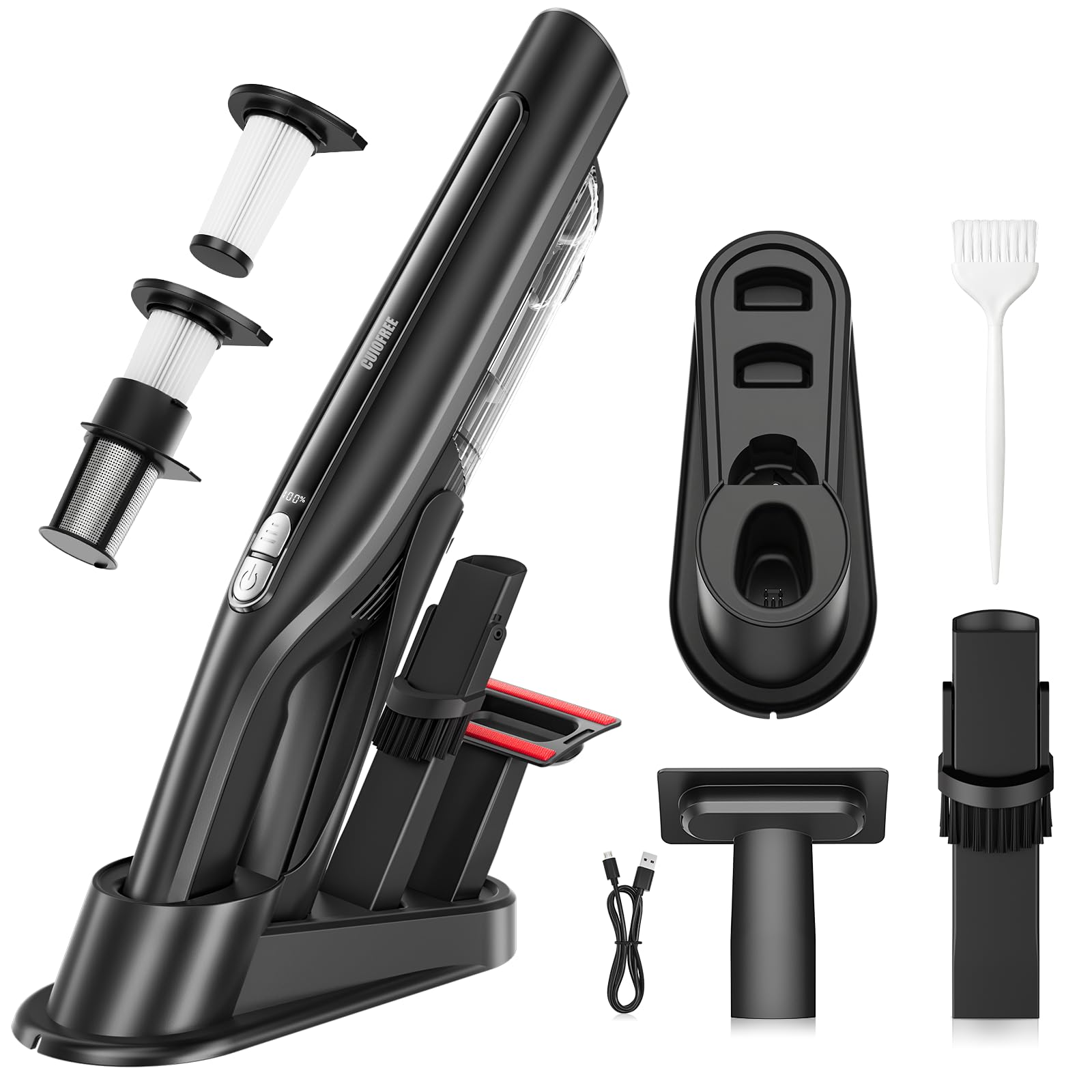 Handheld Vacuum Cordless,24KPA High Power Car Vacuum with Brushless Motor,LED Light,Charging Dock,Rechargeable Hand Held Vacuum Cleaner with Reusable Filter for Car,Home,Office,Pet Pair,Black-image-27