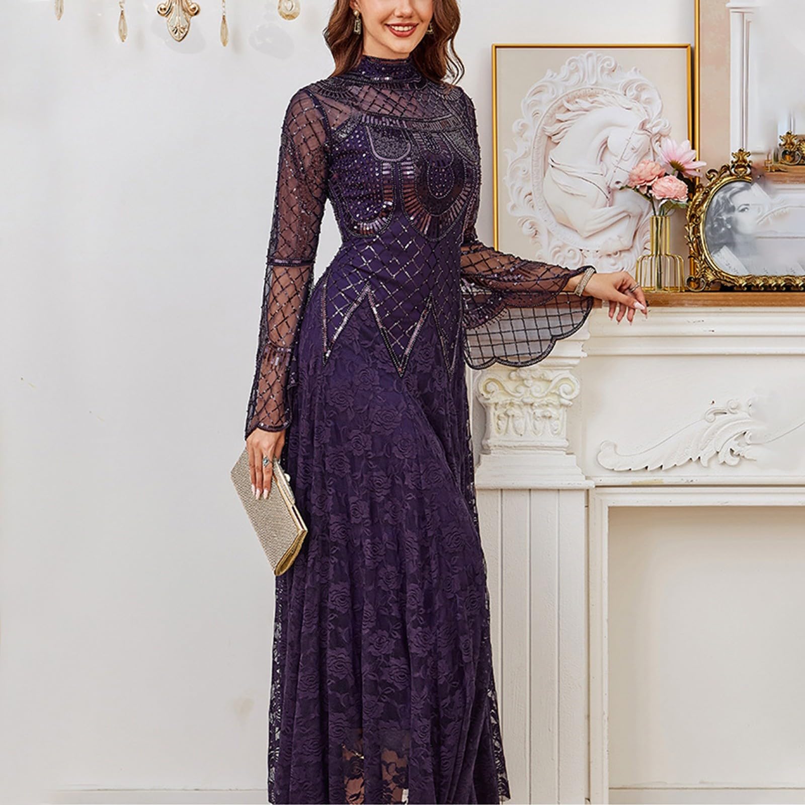 Vestidos De Fiesta Mujer Elegantes Ropa Boda Trajes Tallas Grandes Otoño Primavera Invierno Manga Larga Vestido Elegante Largos Nochevieja
