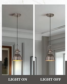 Audickic Pendant Lights Kitchen Island, Farmhouse Hanging Lights Fixtures with Metal Shade, Rustic Kitchen Pendant Lighting Over Island for Dining Room, Oil Rubbed Bronze, AD-2151-1P-ORB