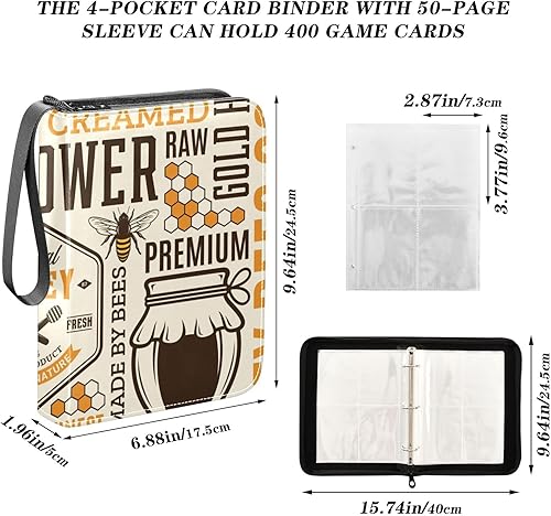 Miniatura 3 de Honey Card Binder 400 Pockets Trading Card Storage Binder Album with Sleeves Zipper Card Collection Holder Folder for Sleeved Card Sport Card Game
