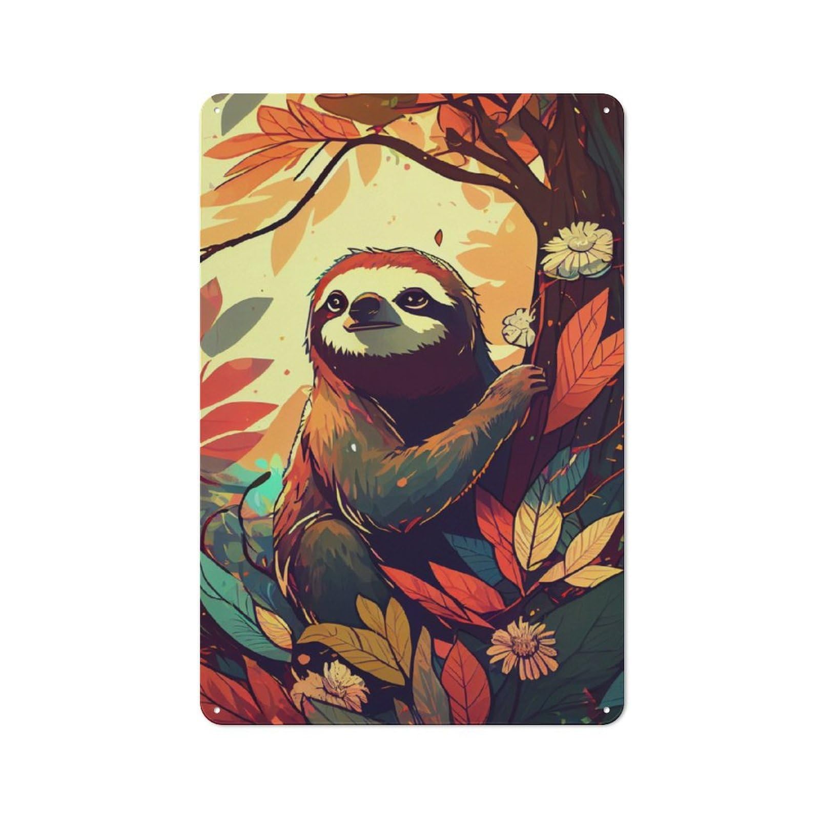 Junmoney Sloth Forest Retro Metal Wall Sign 30X20cm With For Pub Or Café, A Housewarming Gift For Hospitality Wall Decor Collectors
