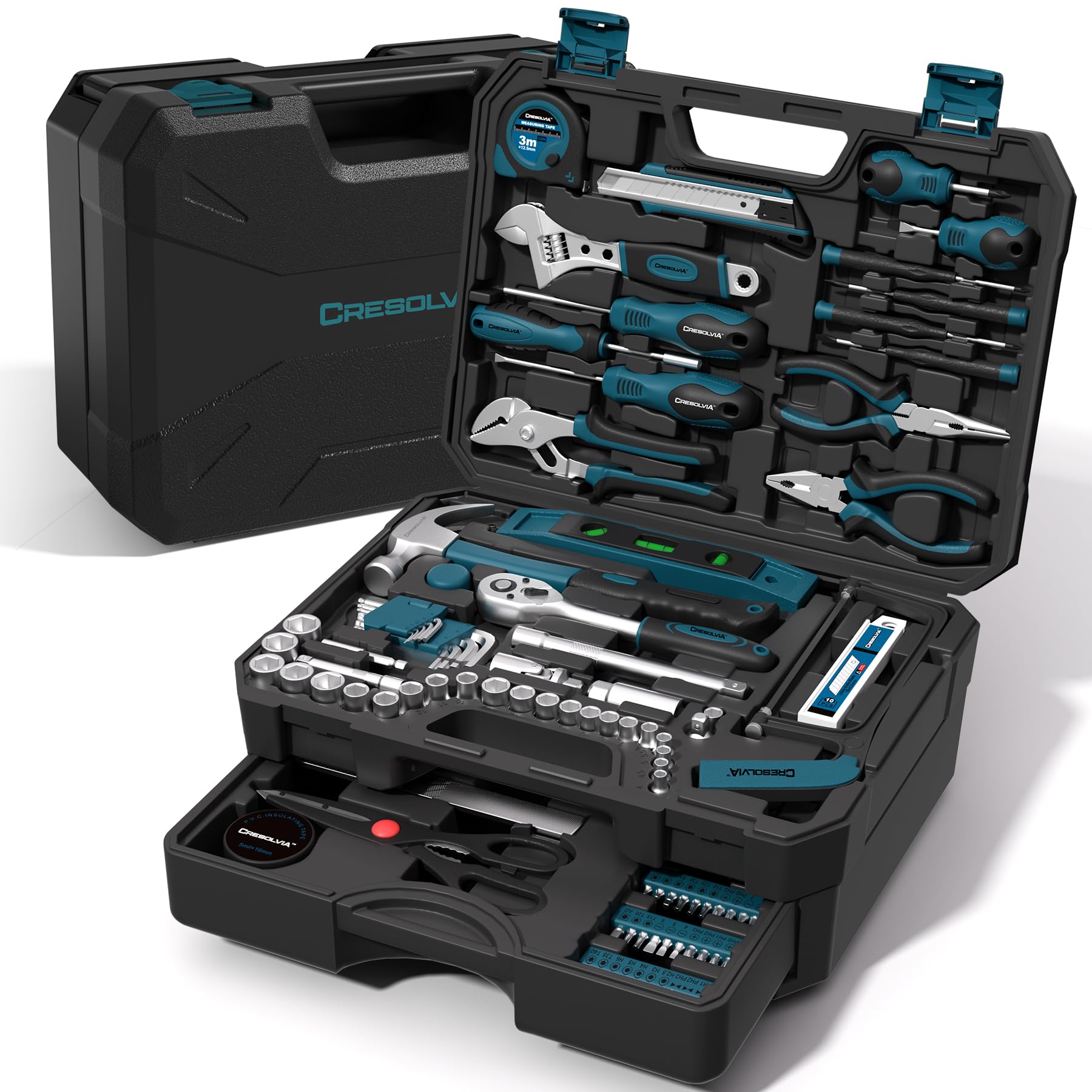 CRESOLVIA 328 Piece Tool Kit For Home,Hand Repair Tool Set,Toolbox Storage Case with Drawer,General Household/Auto Tool Set,Perfect for Homeowner, DIY, Handyman (Blue and black)