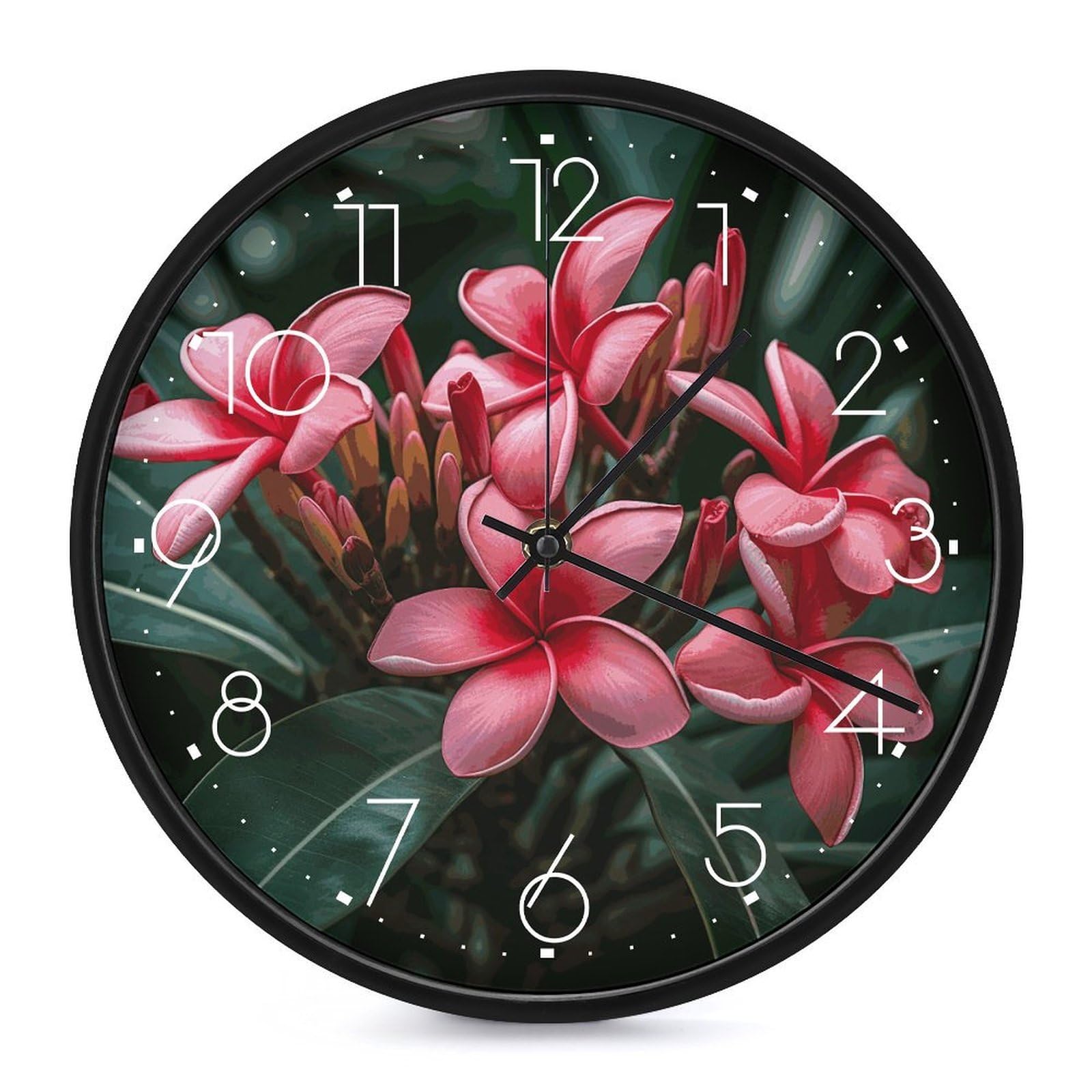 DWVTSLH Plumeria Wall Clock 10 Inch Silent Non-Ticking Modern Clocks Battery Operated - Decorative Wall Clocks for Bedroom Living Room Kitchen Office Wall Decor Gift Idea