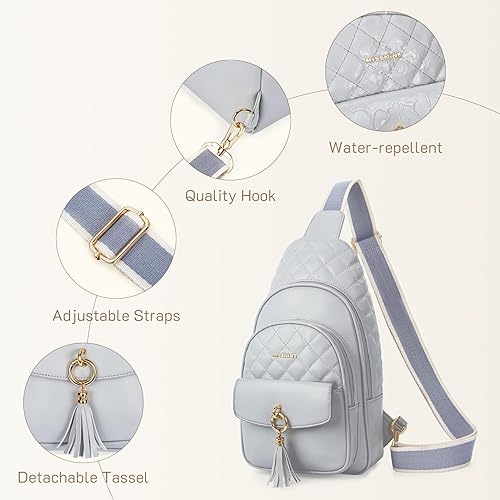 Miniatura 6 de Missnine Riñonera acolchada de piel sintética para mujer, bolsa cruzada de moda, bolsa de pecho, senderismo, ciclismo, viajes, con borla