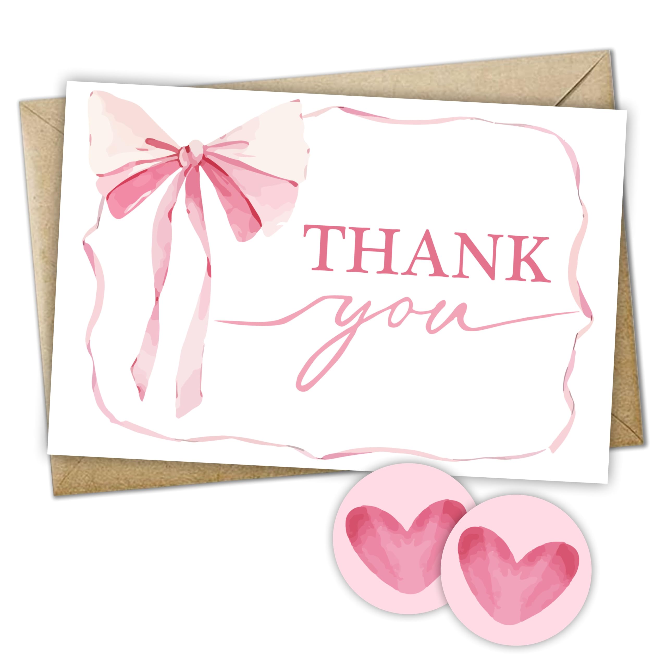 30 tarjetas de agradecimiento con lazo rosa con sobres y calcomanías, tarjetas de agradecimiento para baby shower y boda, tarjeta de regalo para profesores, graduación, negocios, vacaciones y fiesta