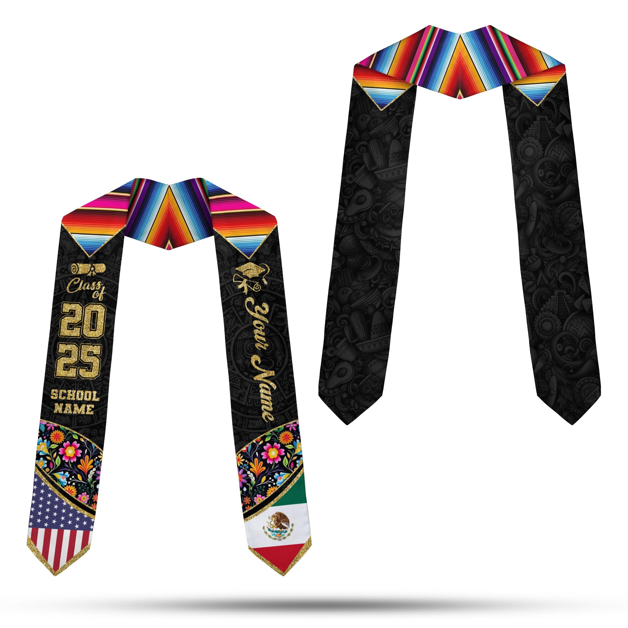 MonkeyVan Custom Mexican Graduation Sash Mexican Flag Graduation Stole Mexican Stoles for Graduation 2025 Mexican Graduation Sash Mxc1