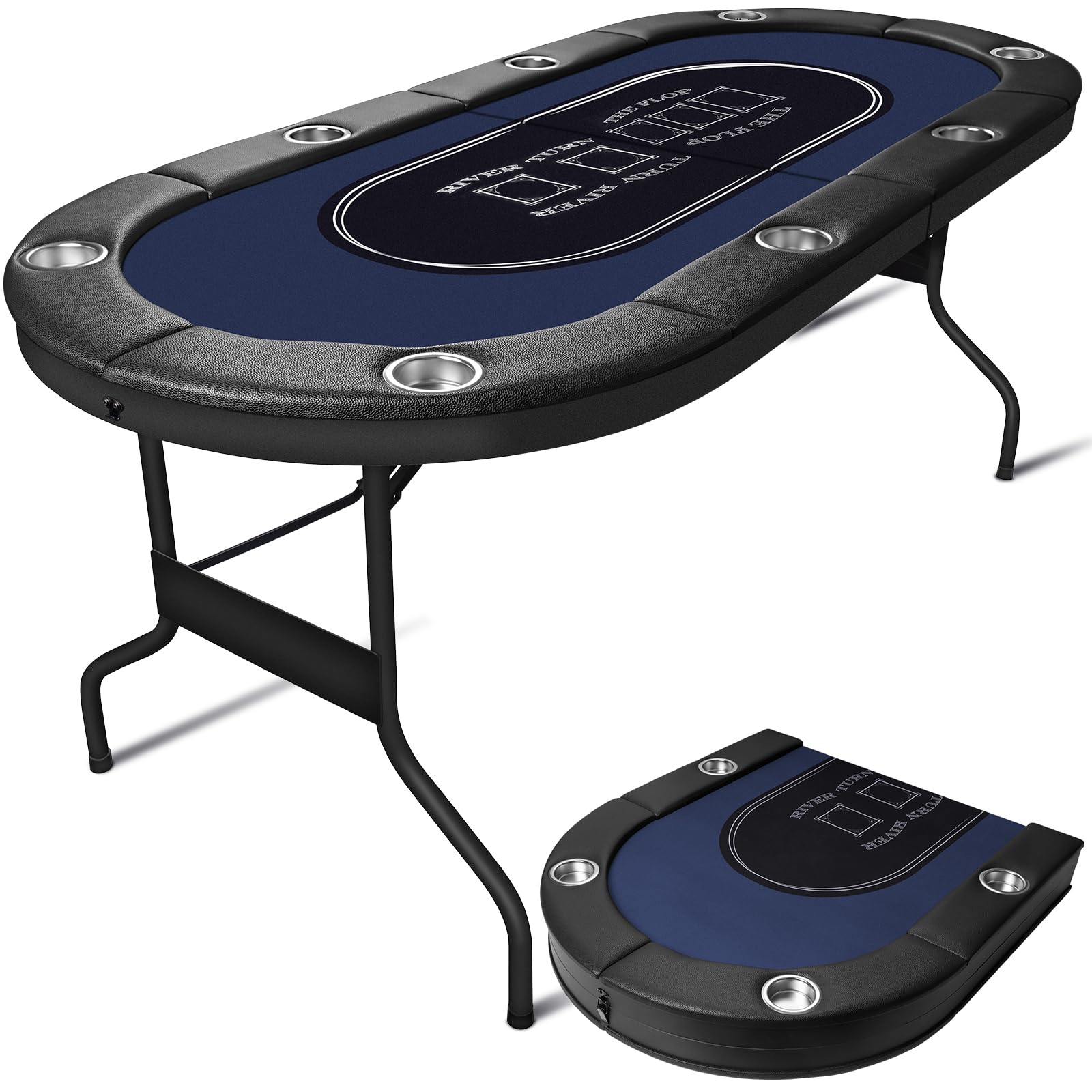 HLC Mesa de póquer plegable para 8 personas - 180 cm, diseño profesional de casino, borde acolchado con portavasos profundos, ideal para fiestas en casa, fiestas y noches de póquer.