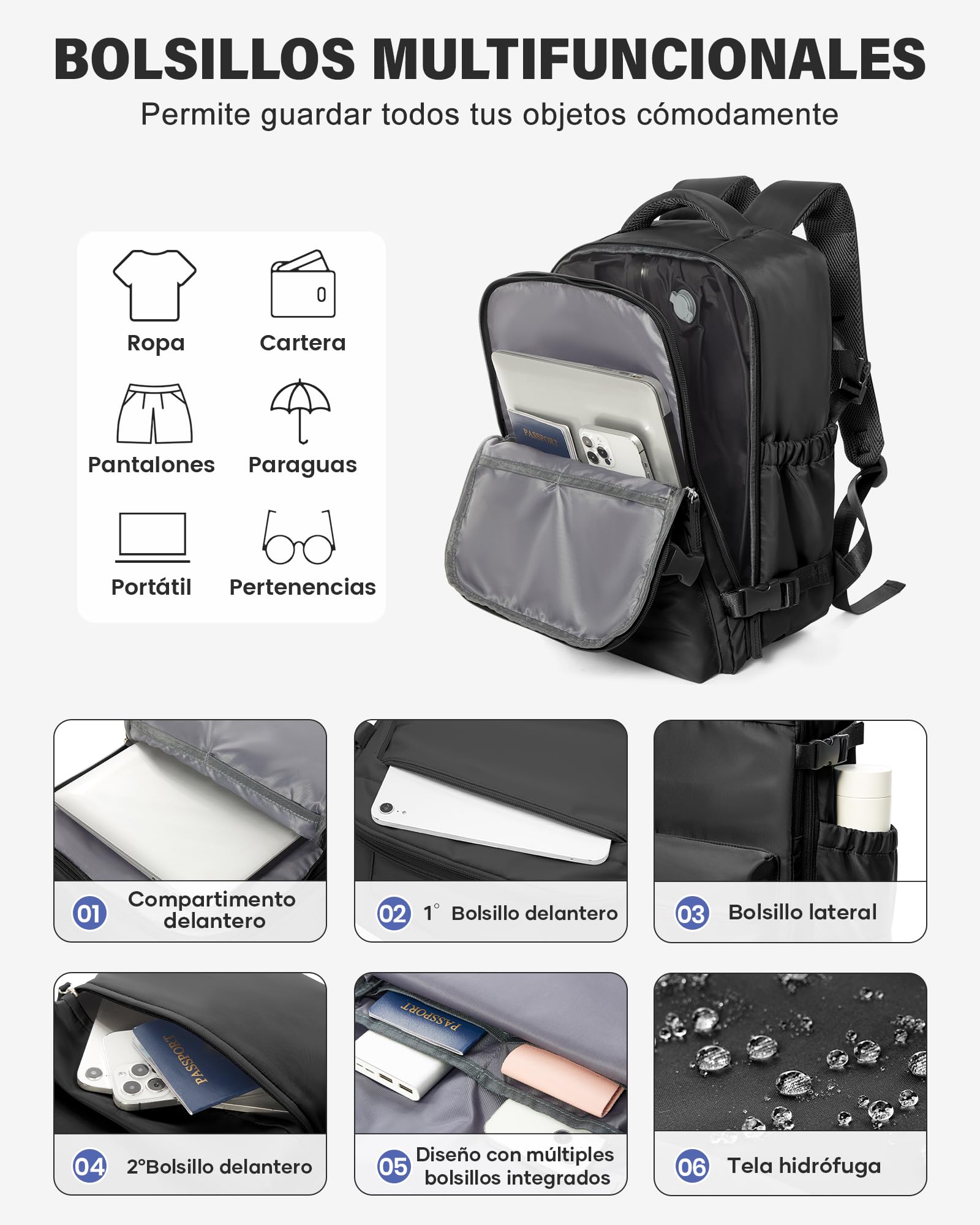 Mochila Viaje Cabina Avión 40x30x20 para Ryanair Mochilas de Vacío con Bomba Bolsa de Cabina 40x30x20 Equipaje de Mano Cabina Avión Mochila de Senderismo Impermeable Negro
